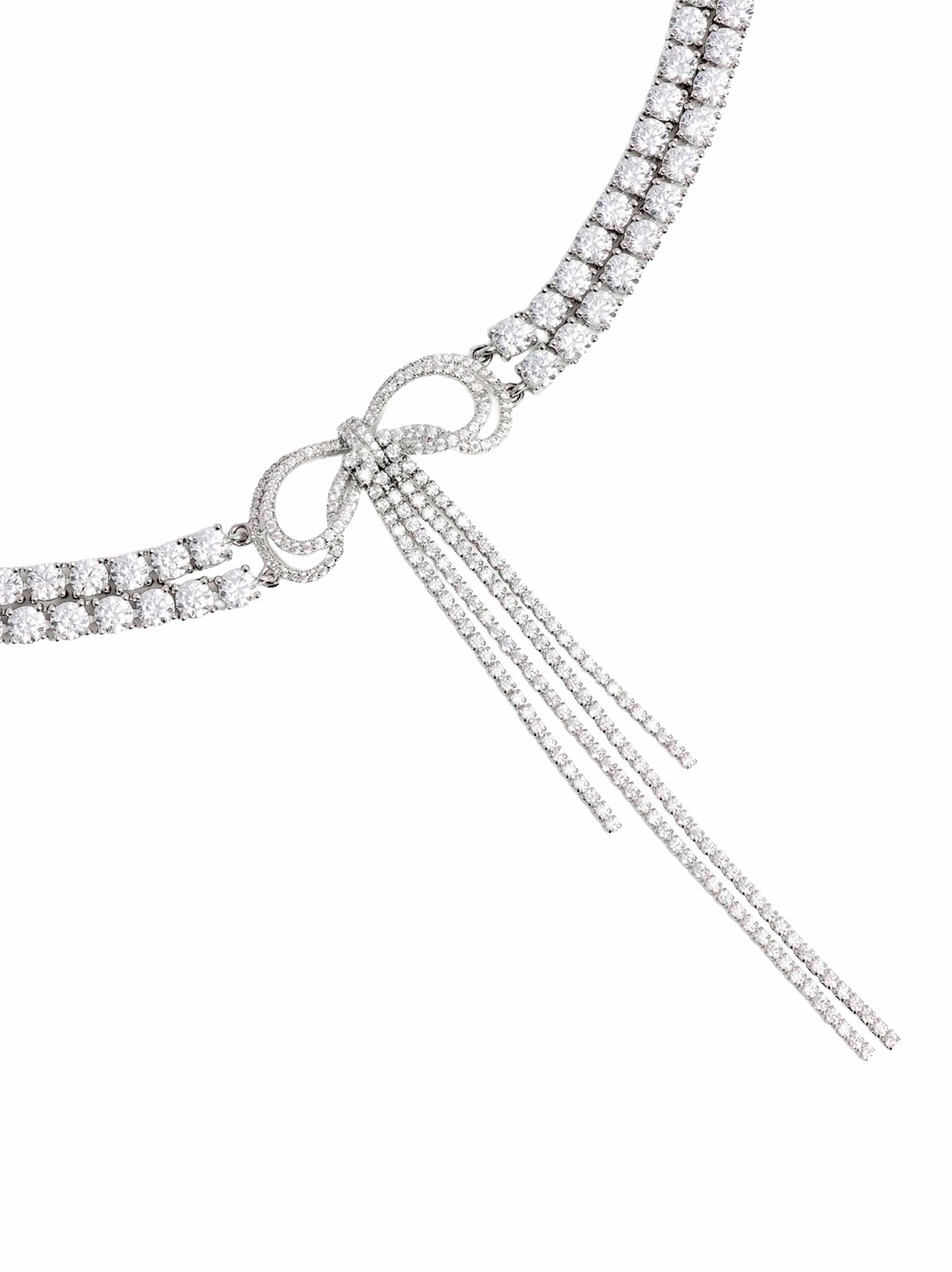 Self Portrait Women Silver Doublecrystal Bow Choker Necklace SELF-PORTRAIT