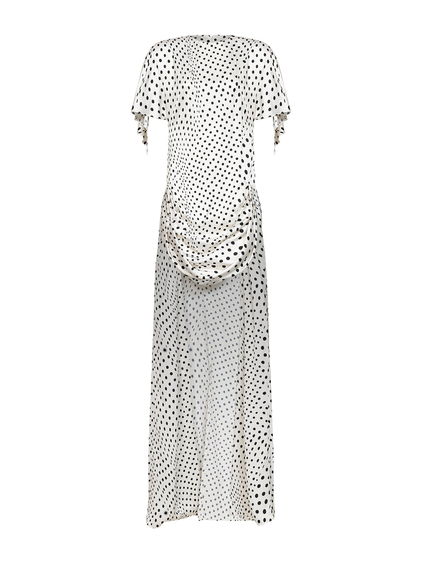 Stella Mccartney Women Black And White Polka Dot Satin Asymmetric Long Dress STELLA MCCARTNEY