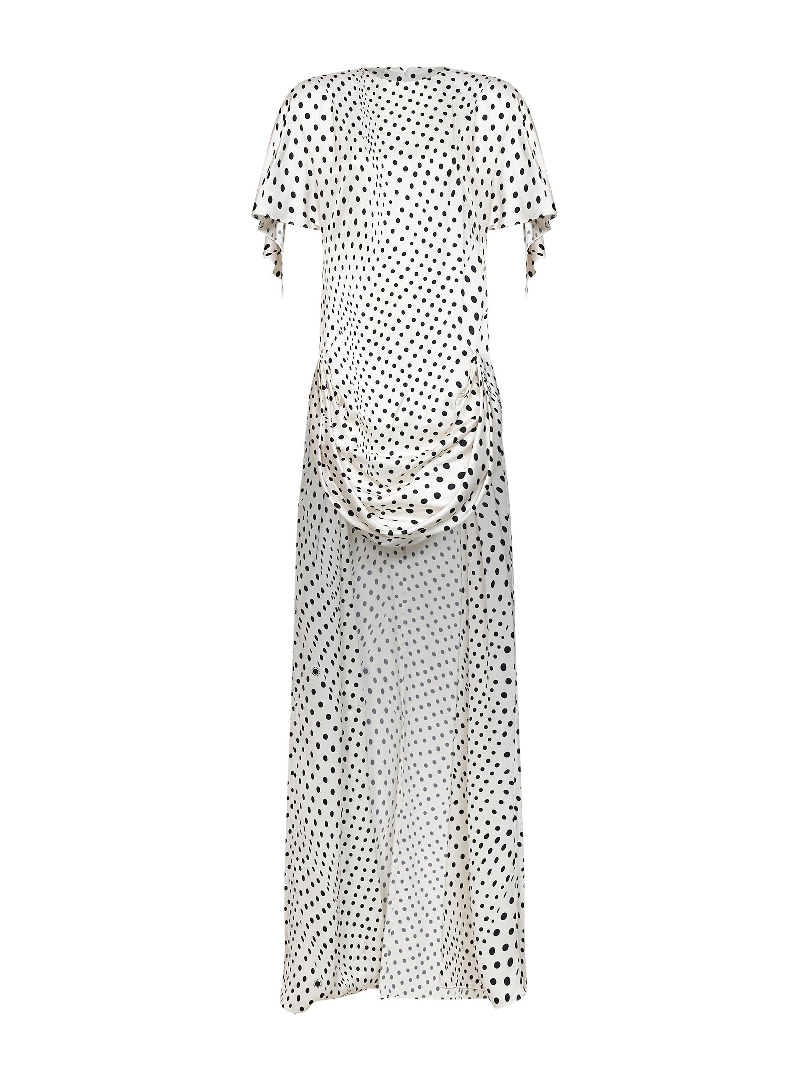 Stella Mccartney Women Black And White Polka Dot Satin Asymmetric Long Dress STELLA MCCARTNEY