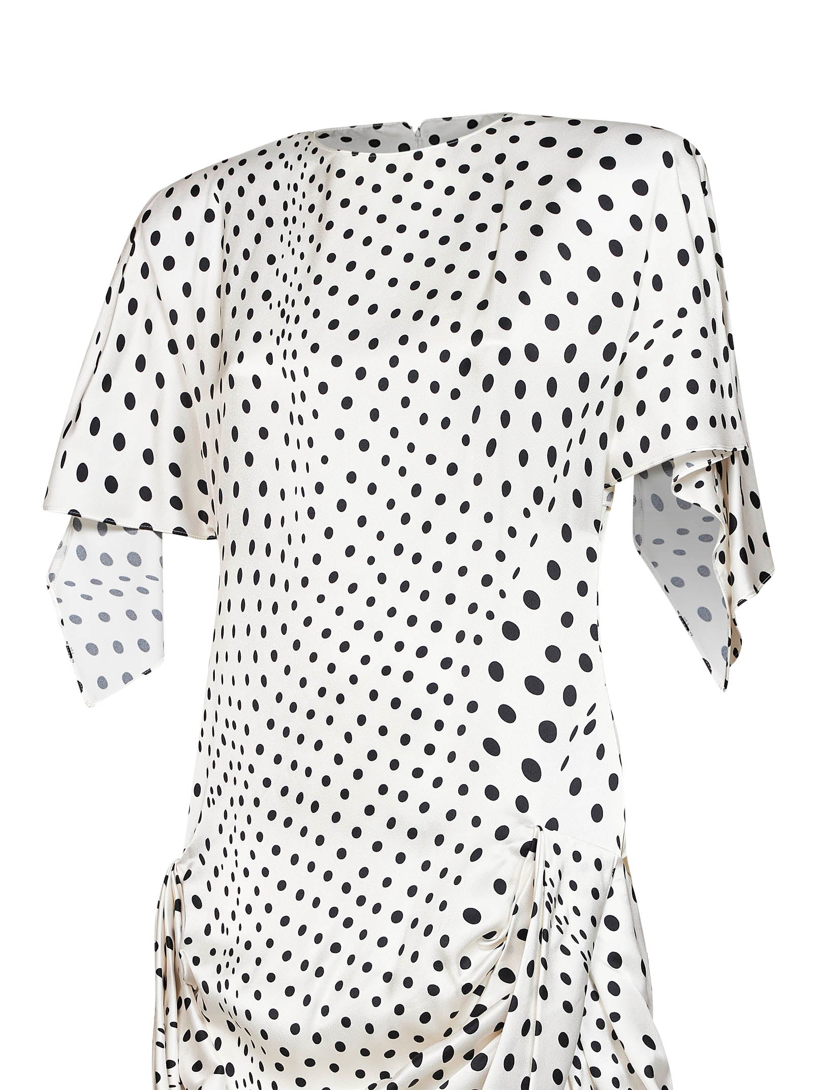 Stella Mccartney Women Black And White Polka Dot Satin Asymmetric Long Dress STELLA MCCARTNEY