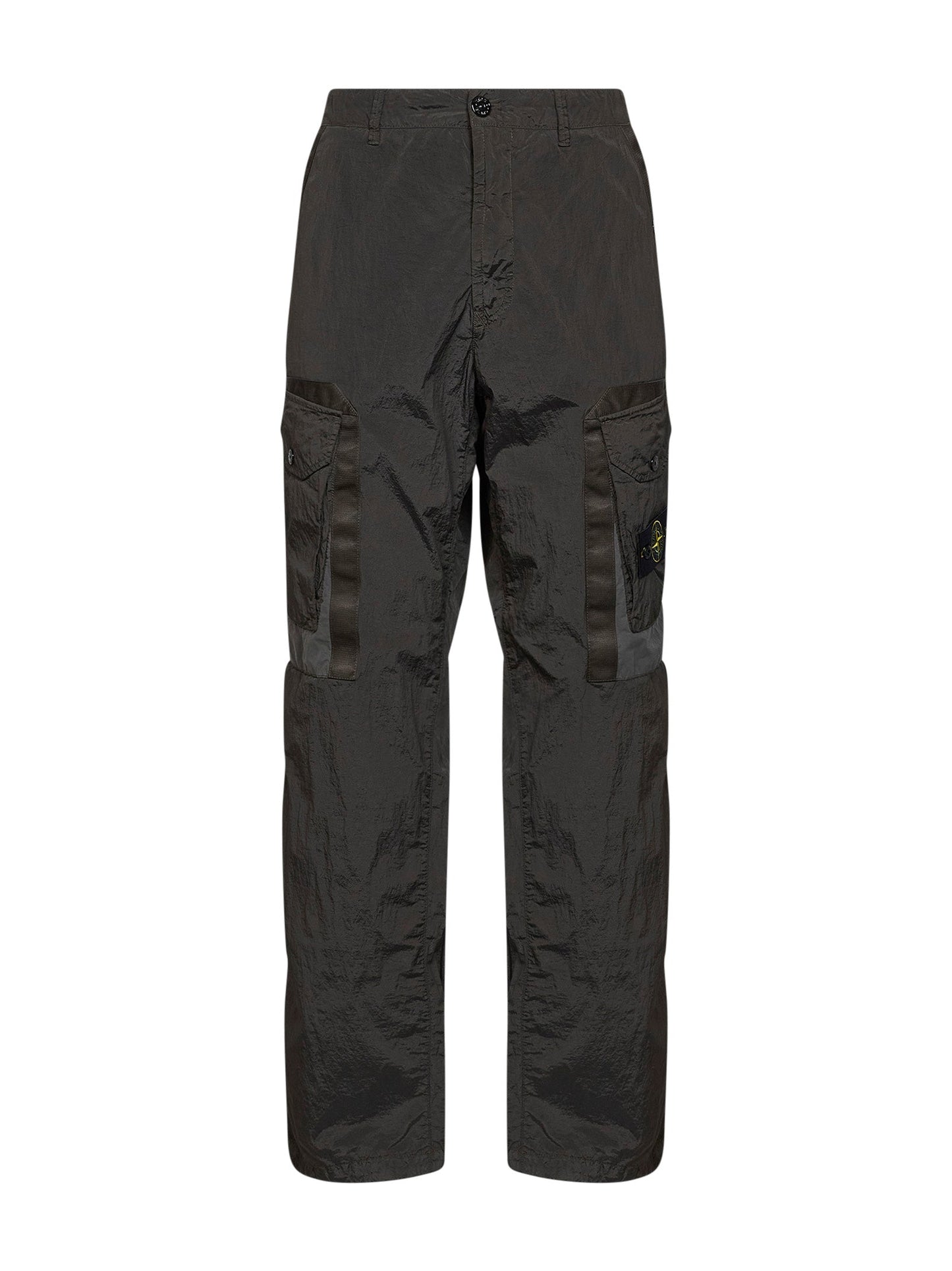 Stone Island Men Coal Grey Metal Nylon Cargo Trousers STONE ISLAND