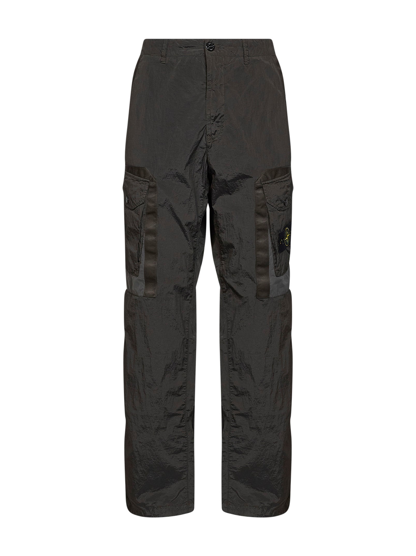 Stone Island Men Coal Grey Metal Nylon Cargo Trousers STONE ISLAND