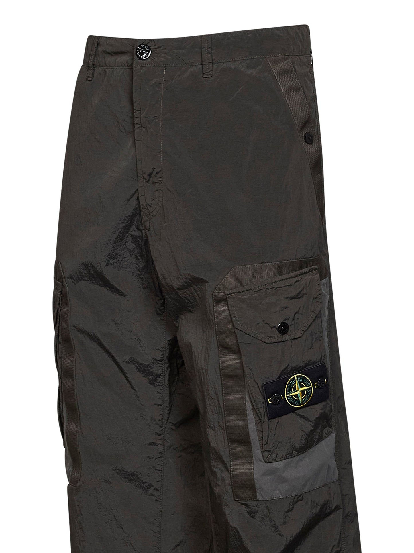 Stone Island Men Coal Grey Metal Nylon Cargo Trousers STONE ISLAND