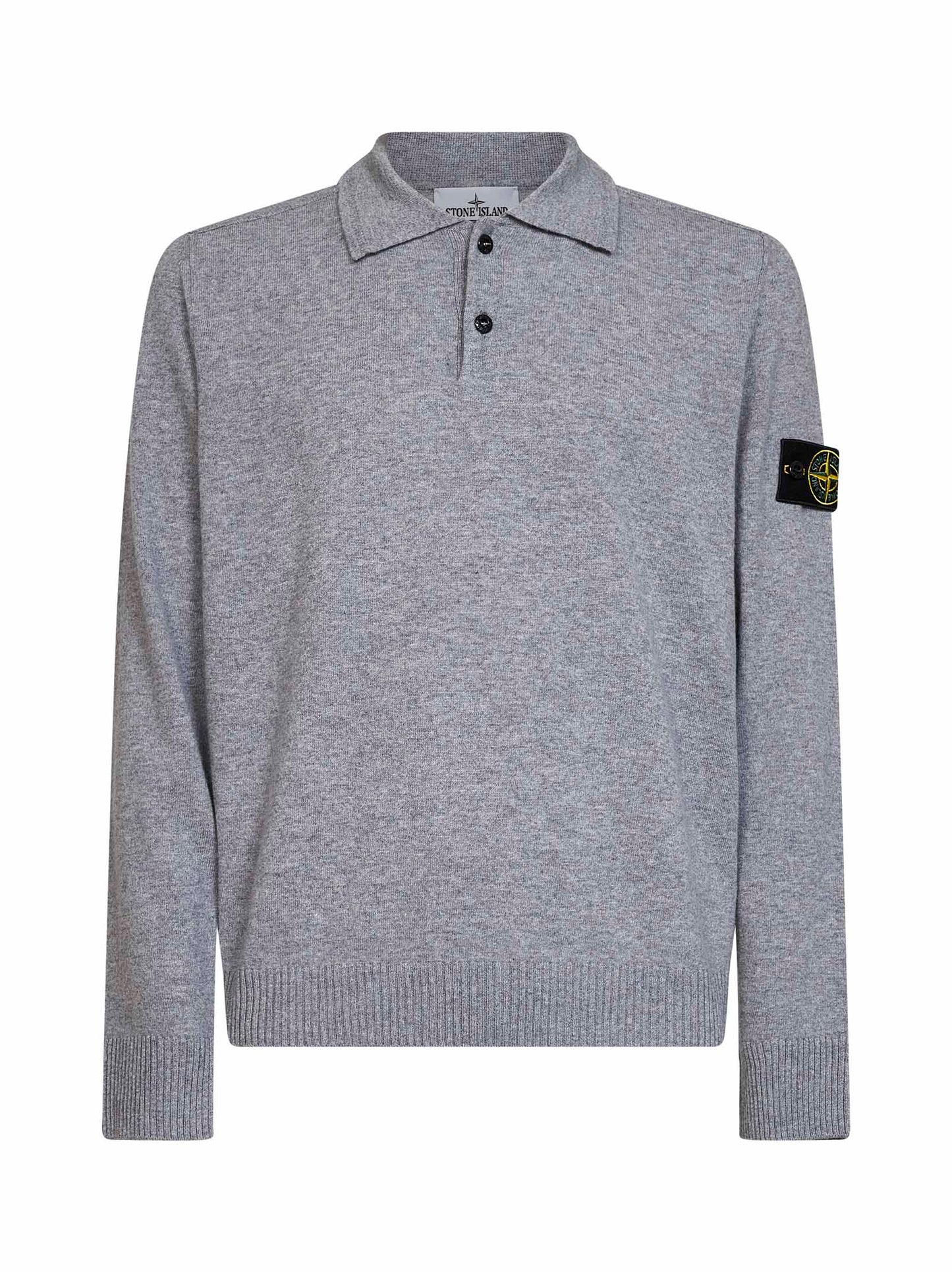 Stone Island Men Melange Grey Lightweight Rws Geelong Wool Polo Shirt STONE ISLAND