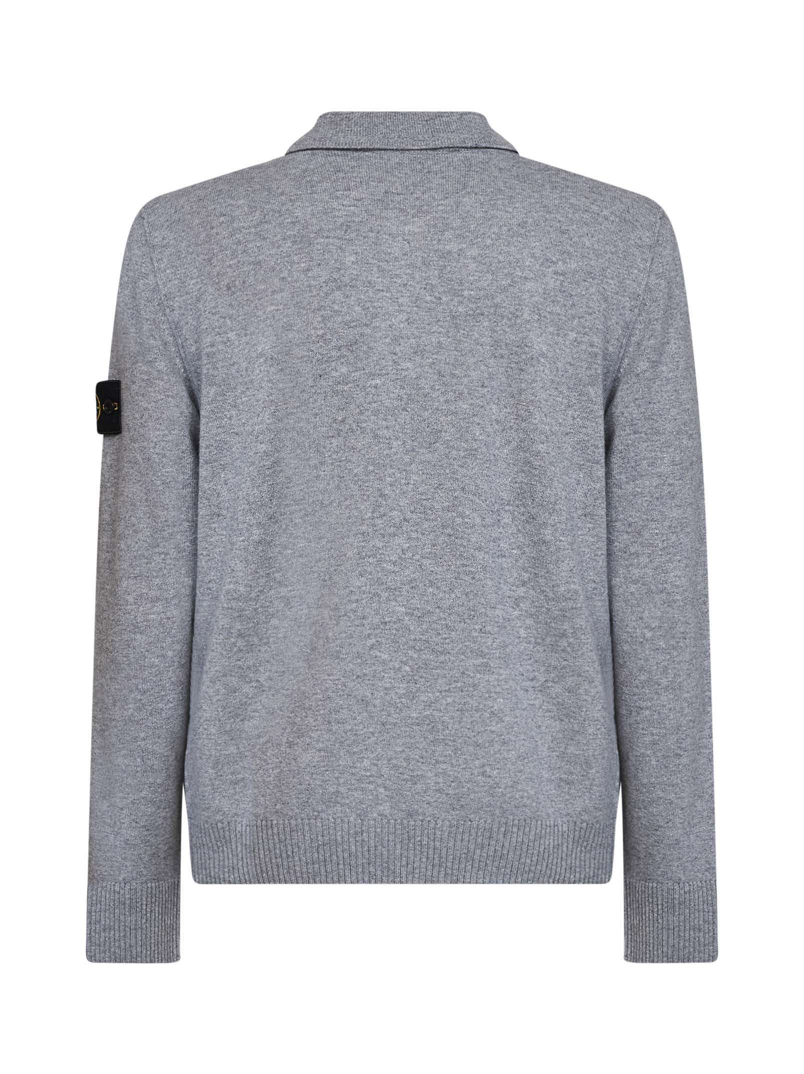 Stone Island Men Melange Grey Lightweight Rws Geelong Wool Polo Shirt STONE ISLAND