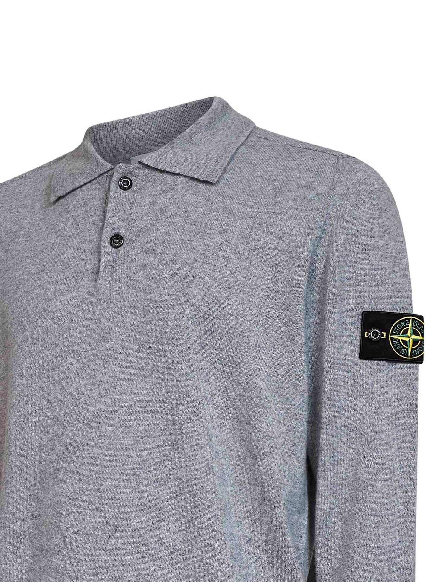 Stone Island Men Melange Grey Lightweight Rws Geelong Wool Polo Shirt STONE ISLAND