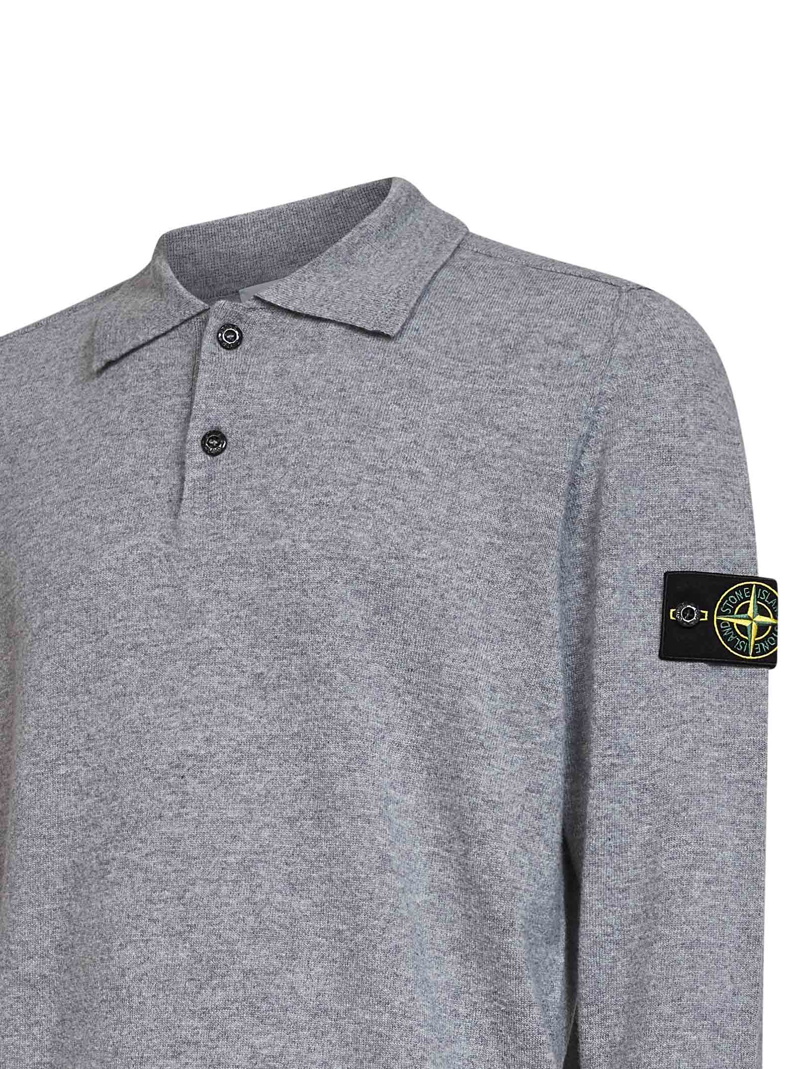 Stone Island Men Melange Grey Lightweight Rws Geelong Wool Polo Shirt STONE ISLAND