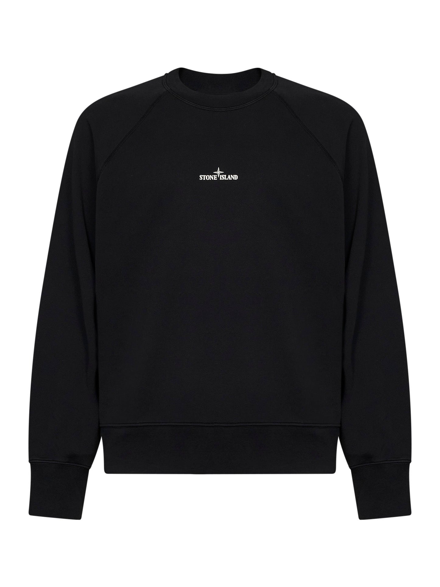 Stone Island Men Black Cotton Crewneck Sweatshirt With Compass Print STONE ISLAND