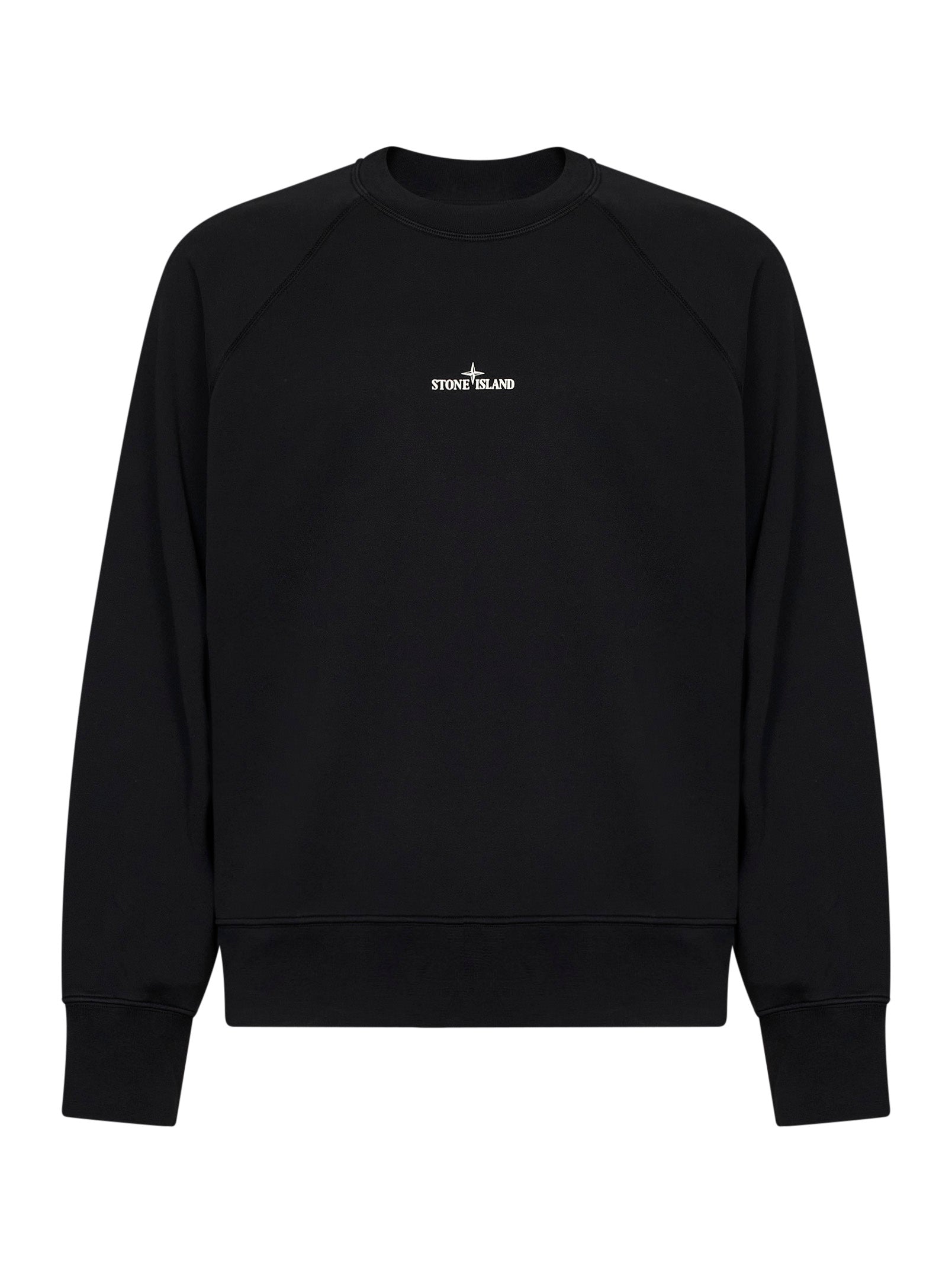 Stone Island Men Black Cotton Crewneck Sweatshirt With Compass Print STONE ISLAND