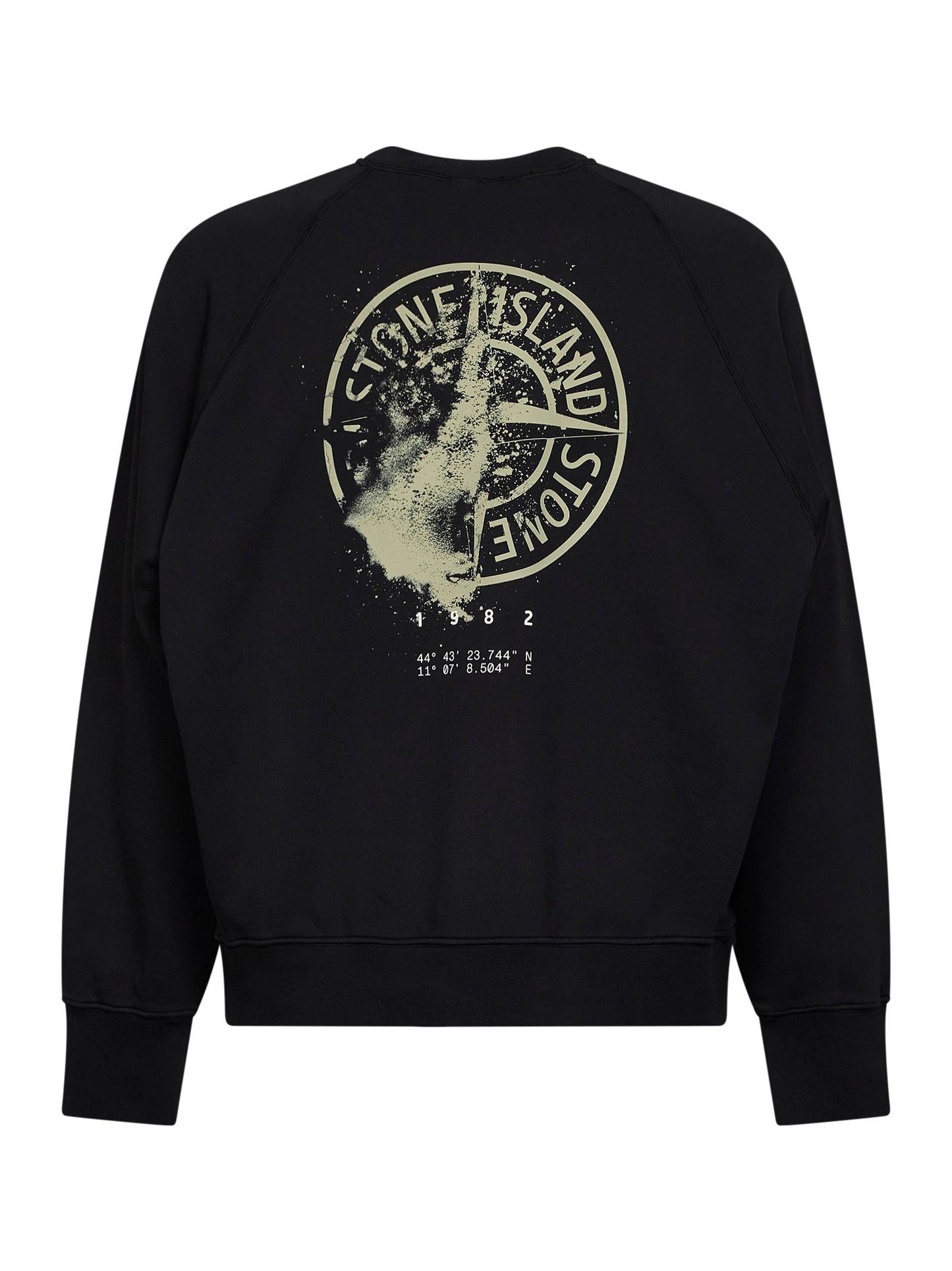 Stone Island Men Black Cotton Crewneck Sweatshirt With Compass Print STONE ISLAND