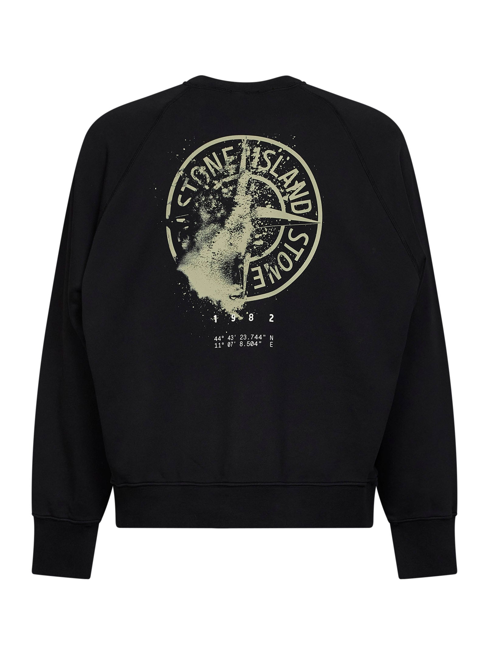 Stone Island Men Black Cotton Crewneck Sweatshirt With Compass Print STONE ISLAND