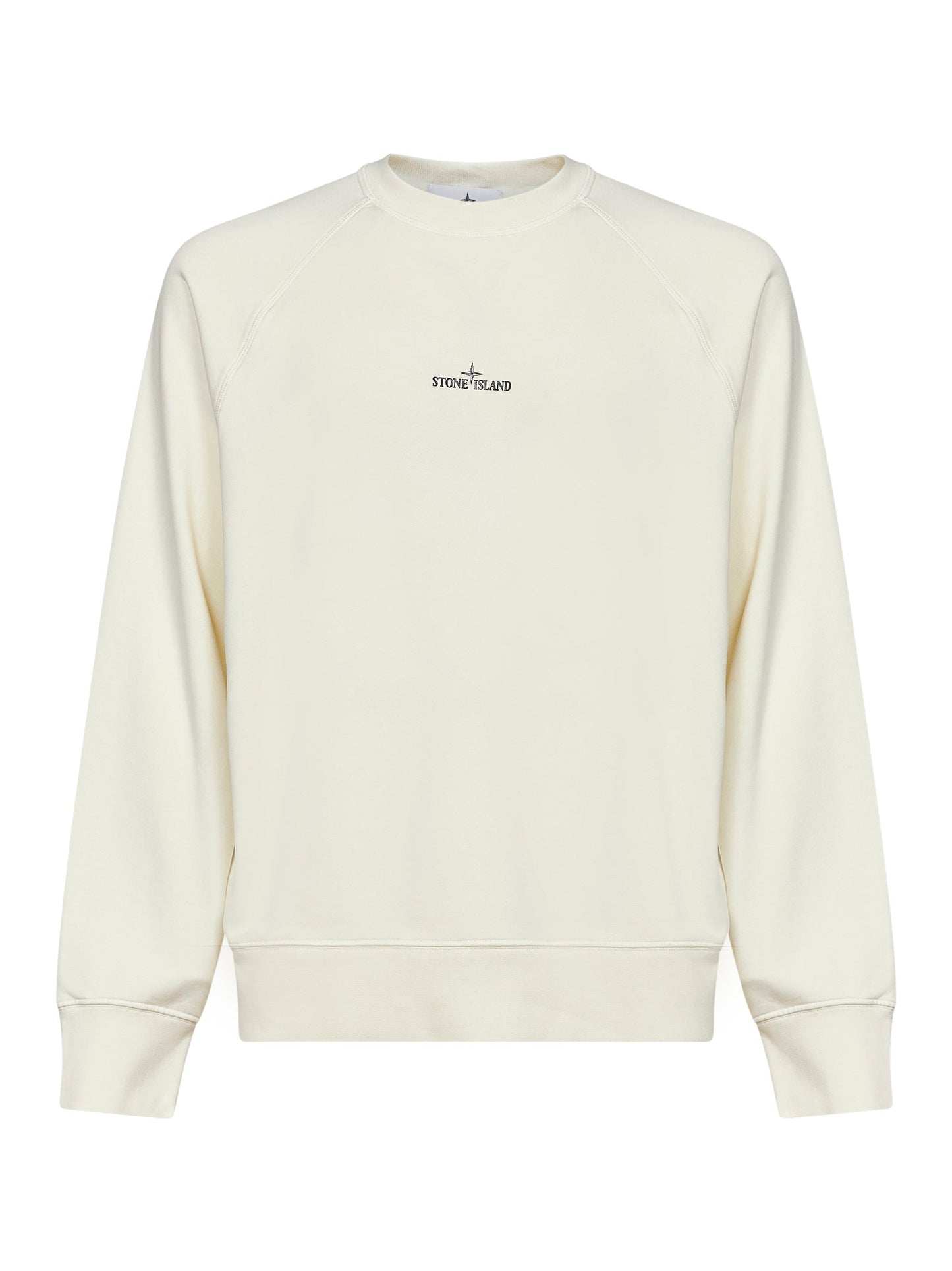 Stone Island Men Ivory Cotton Crewneck Sweatshirt With Compass Print STONE ISLAND