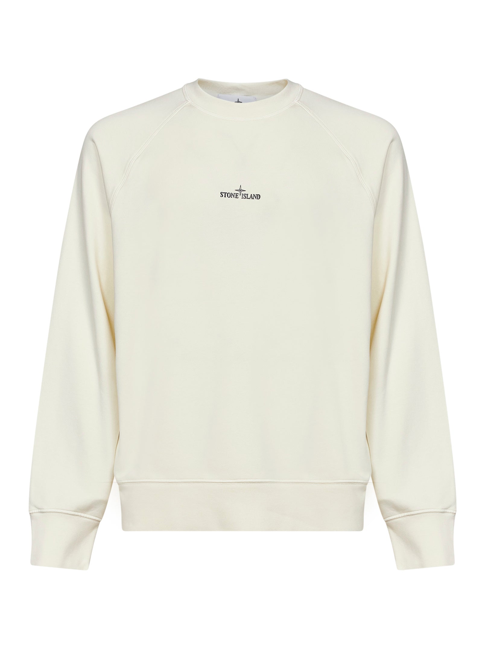 Stone Island Men Ivory Cotton Crewneck Sweatshirt With Compass Print STONE ISLAND