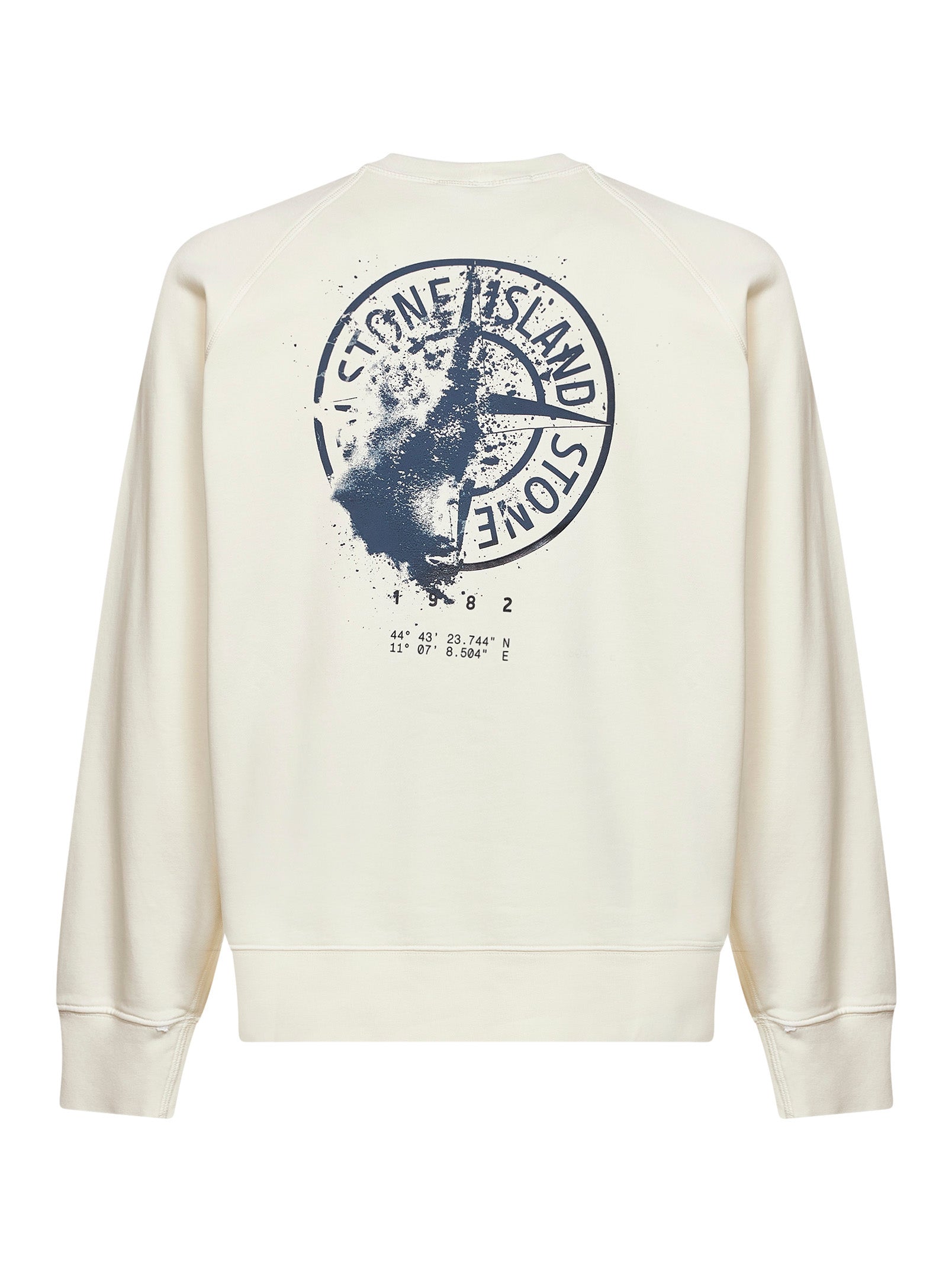 Stone Island Men Ivory Cotton Crewneck Sweatshirt With Compass Print STONE ISLAND