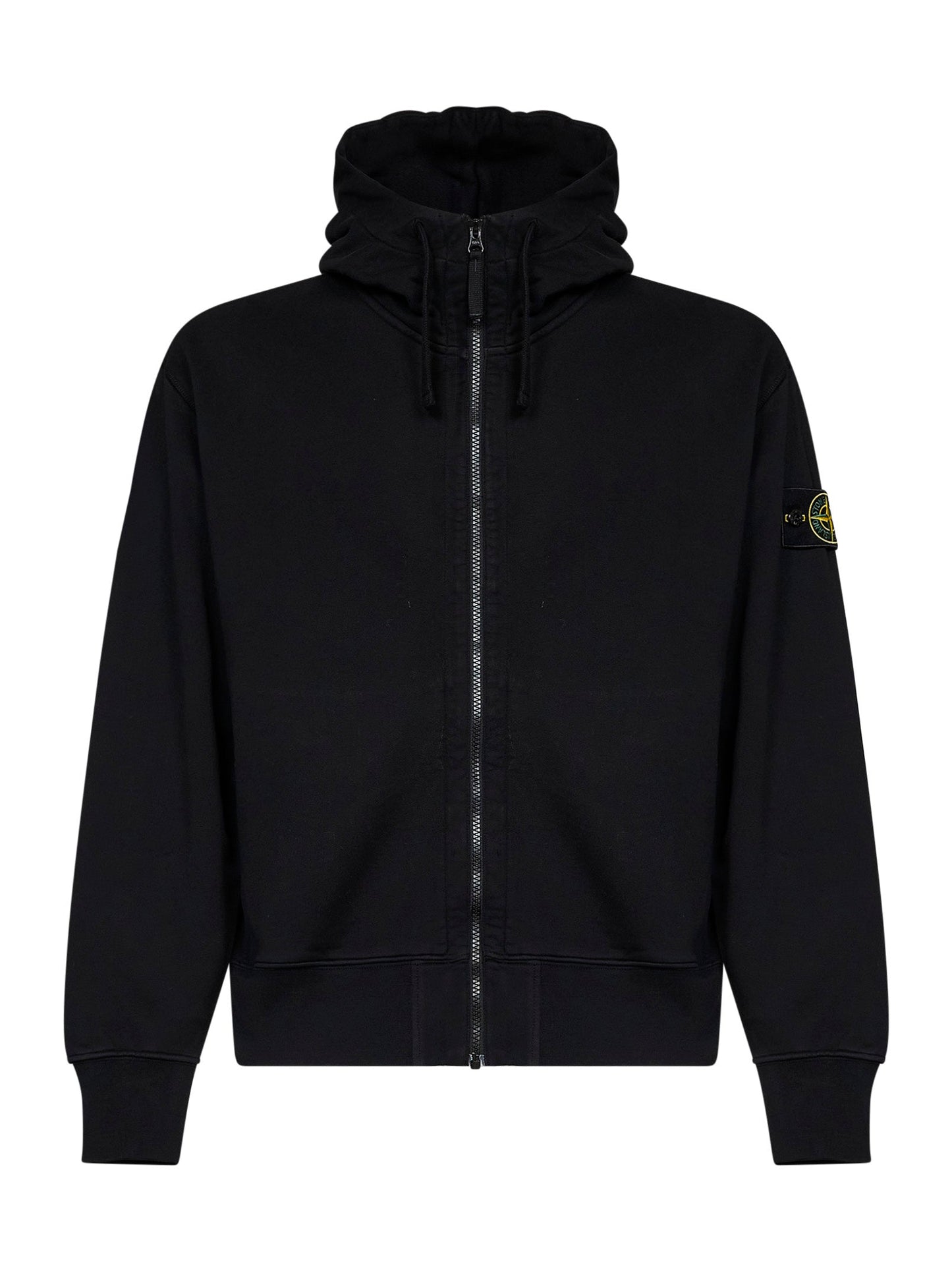 Stone Island Men Black Organic Cotton Zip-Up Hoodie STONE ISLAND