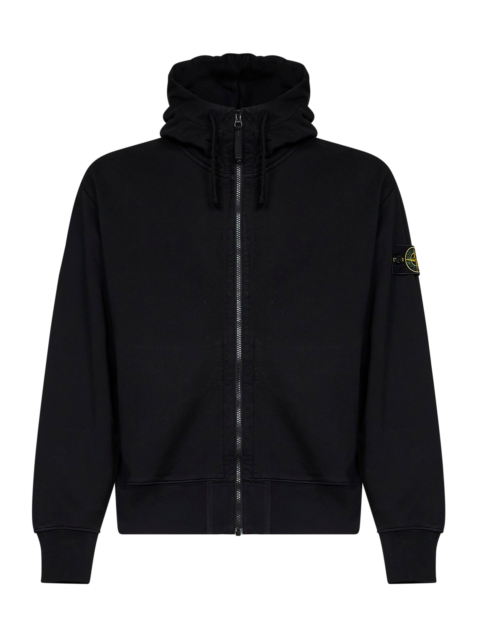 Stone Island Men Black Organic Cotton Zip-Up Hoodie STONE ISLAND