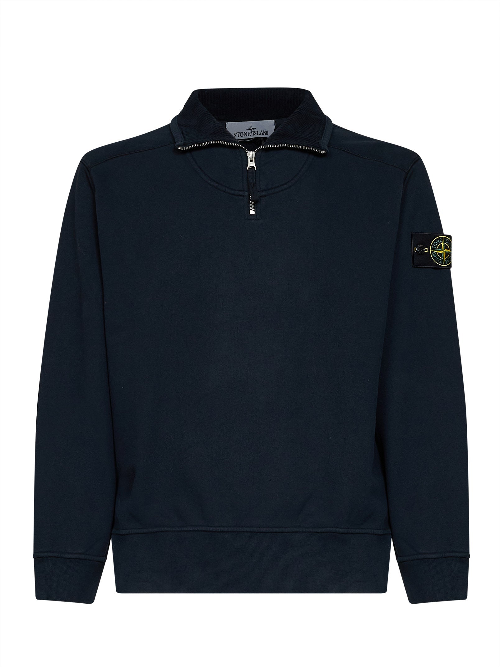 Stone Island Men Blue Brushed Organic Cotton Half-Zip Sweatshirt STONE ISLAND