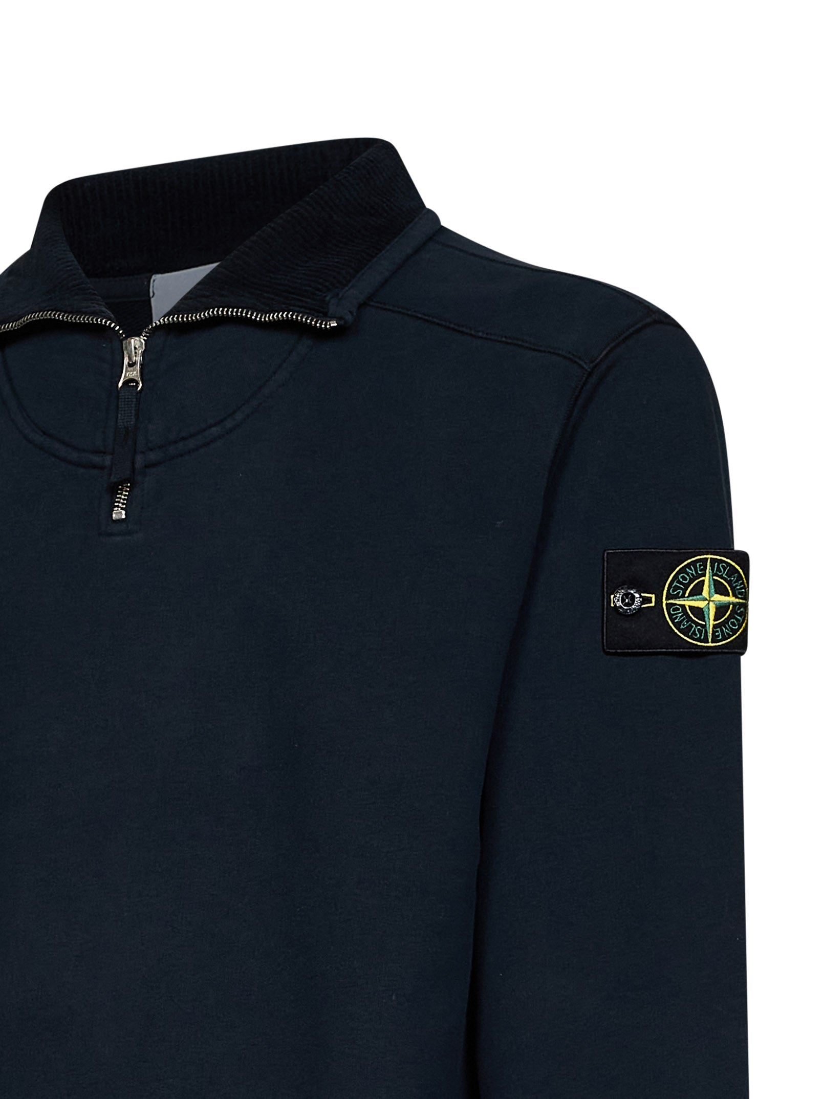 Stone Island Men Blue Brushed Organic Cotton Half-Zip Sweatshirt STONE ISLAND
