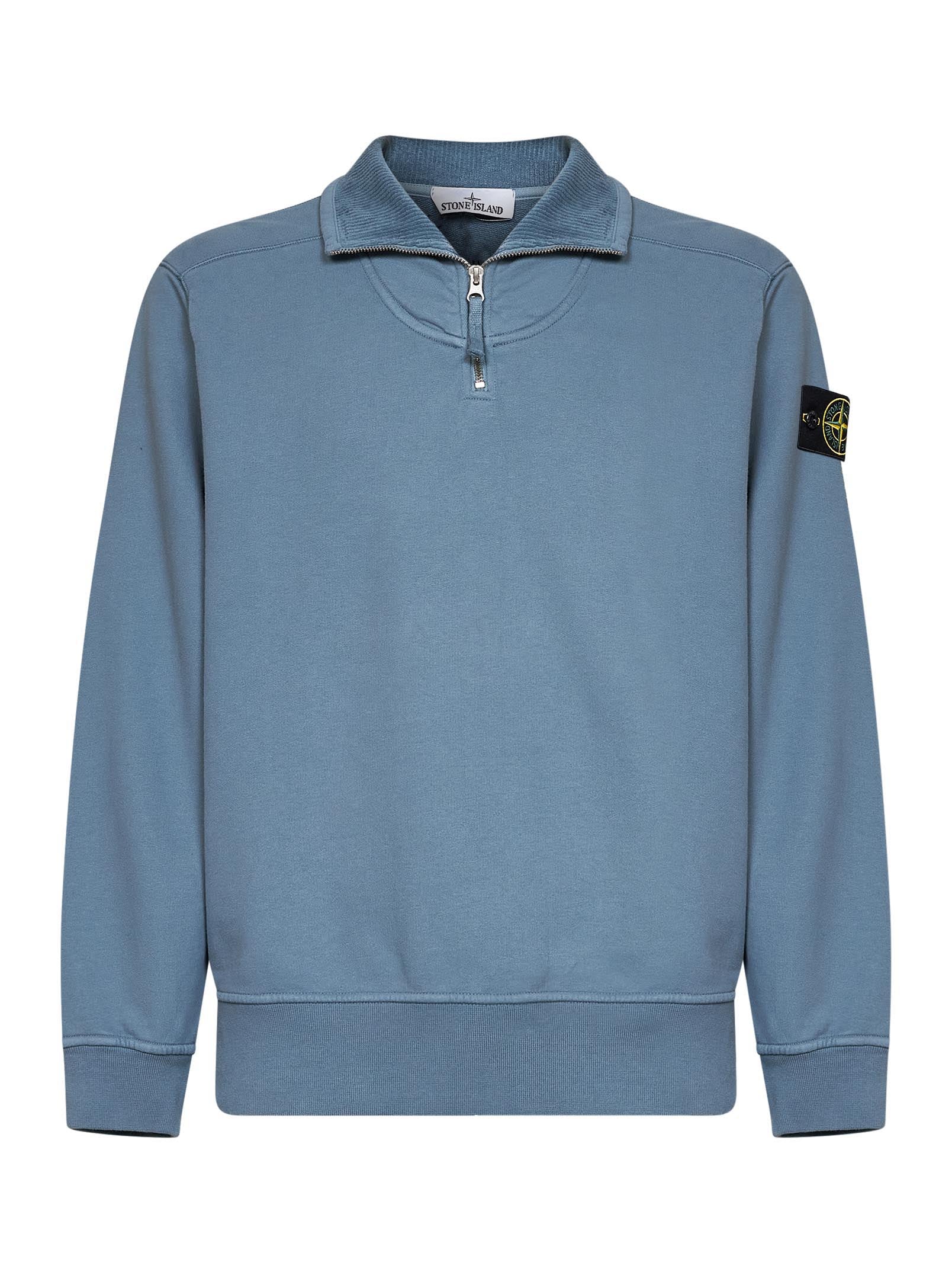 Stone Island Men Steel Blue Brushed Organic Cotton Half-Zip Sweatshirt STONE ISLAND