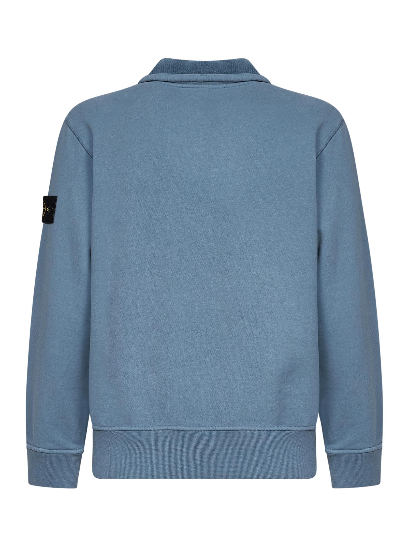Stone Island Men Steel Blue Brushed Organic Cotton Half-Zip Sweatshirt STONE ISLAND