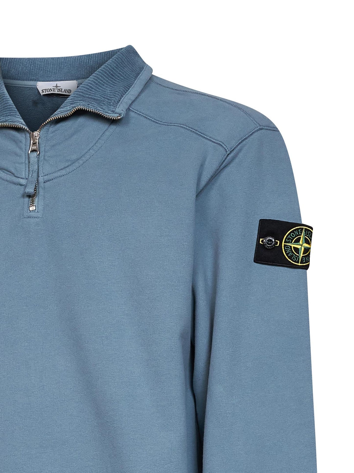 Stone Island Men Steel Blue Brushed Organic Cotton Half-Zip Sweatshirt STONE ISLAND