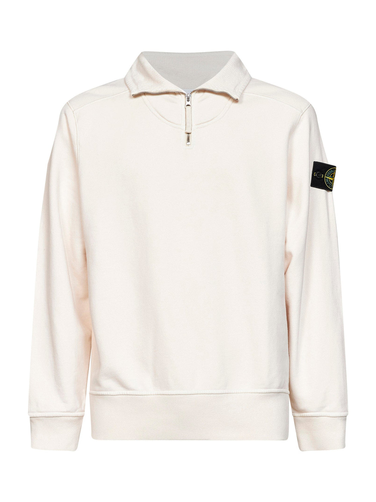 Stone Island Men Ivory Brushed Organic Cotton Half-Zip Sweatshirt STONE ISLAND