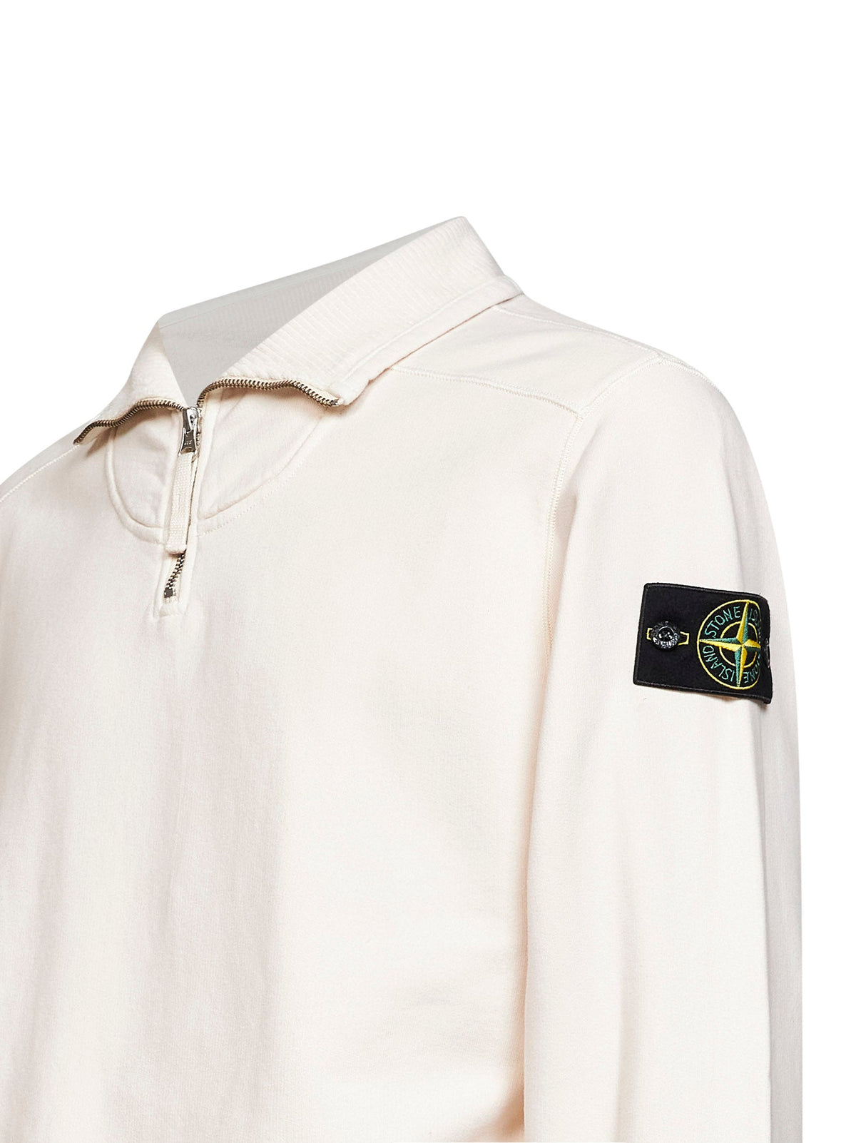 Stone Island Men Ivory Brushed Organic Cotton Half-Zip Sweatshirt STONE ISLAND