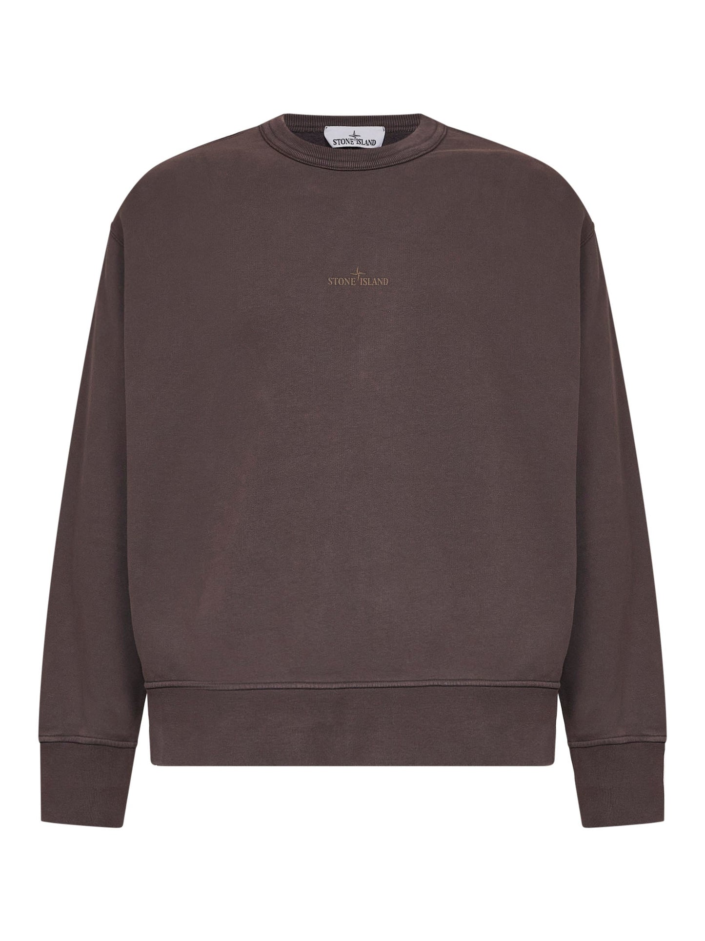Stone Island Men Dark Burgundy Brushed Organic Cotton Printed Sweatshirt STONE ISLAND