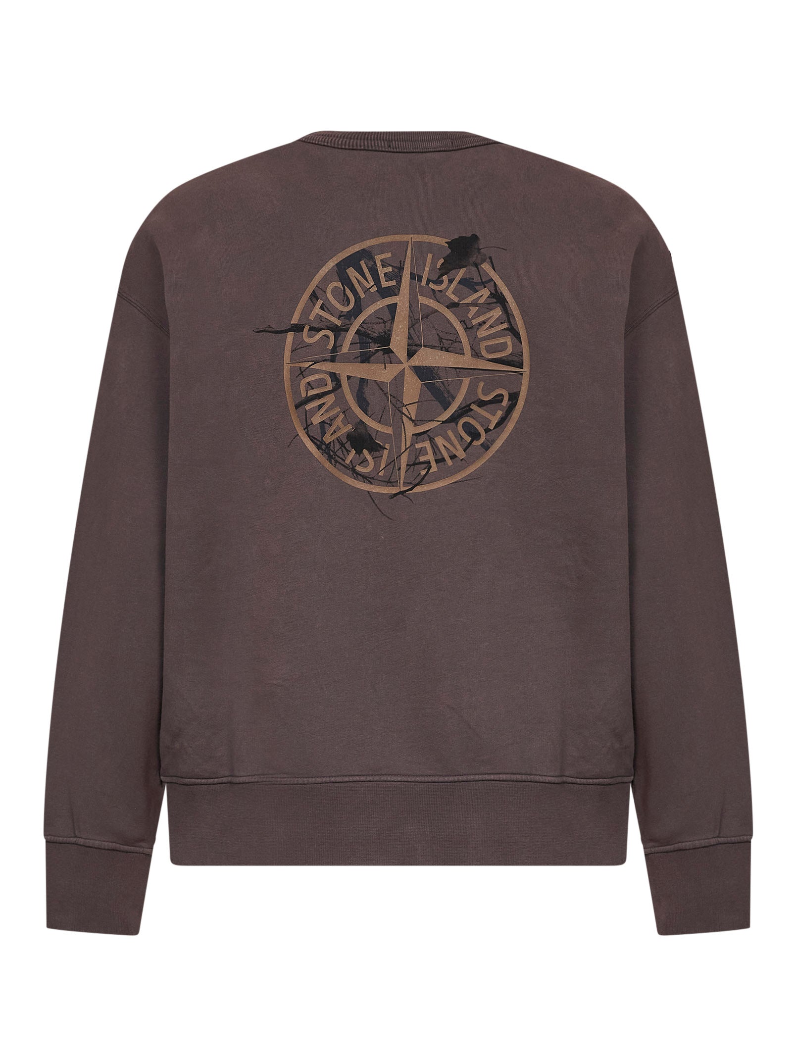 Stone Island Men Dark Burgundy Brushed Organic Cotton Printed Sweatshirt STONE ISLAND