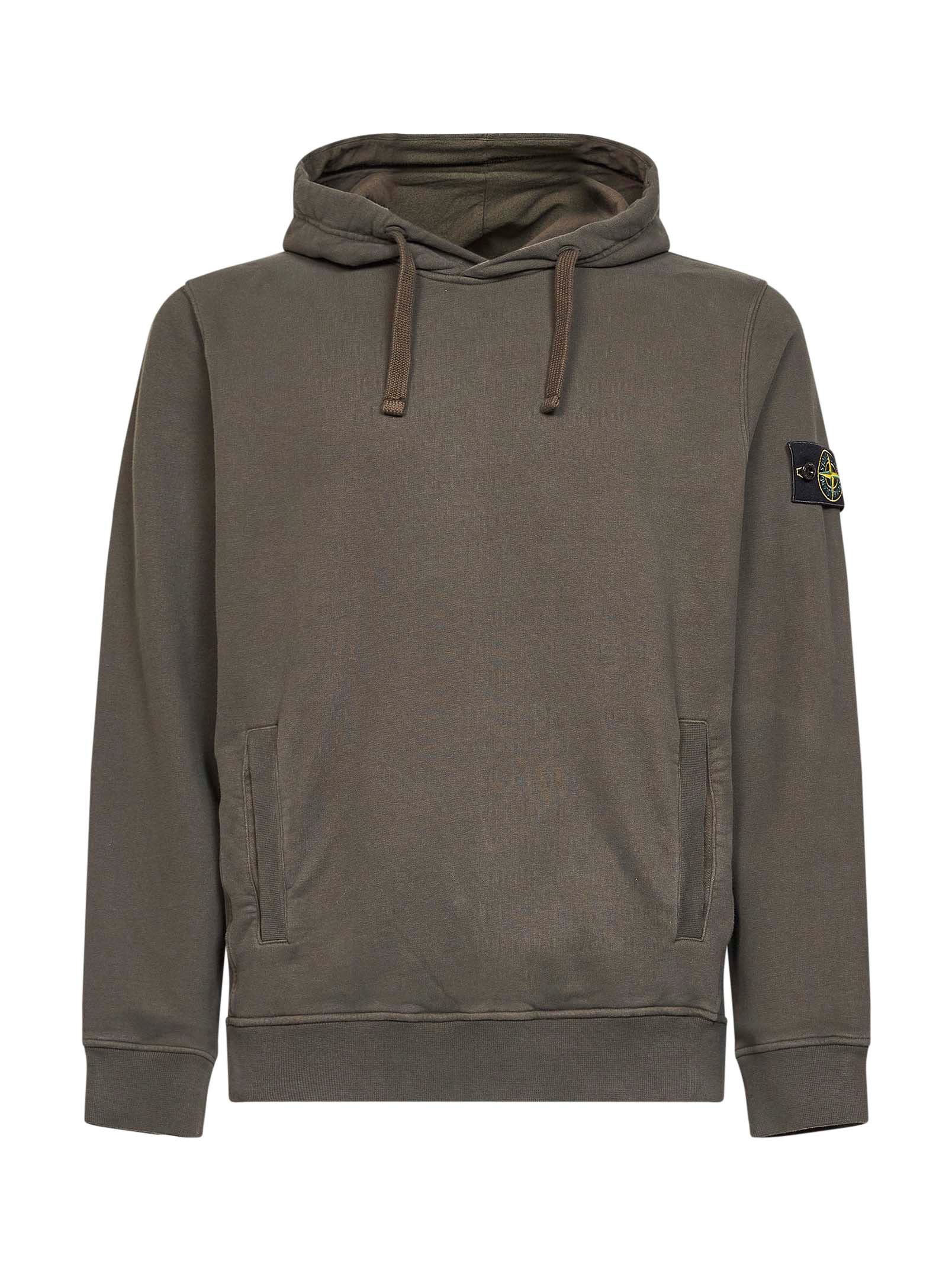 Stone Island Men Coal Grey Stretch Organic Cotton Hoodie<Br/> STONE ISLAND