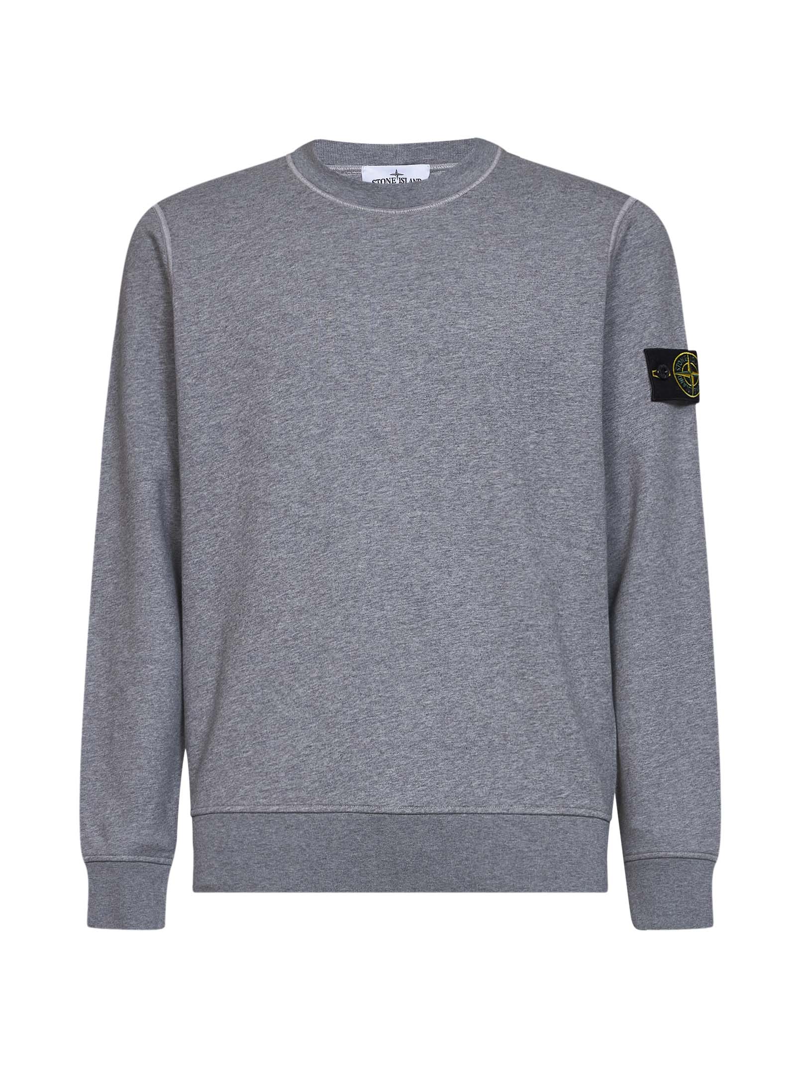 Stone Island Men Melange Grey Melange Organic Cotton Crewneck Sweatshirt STONE ISLAND