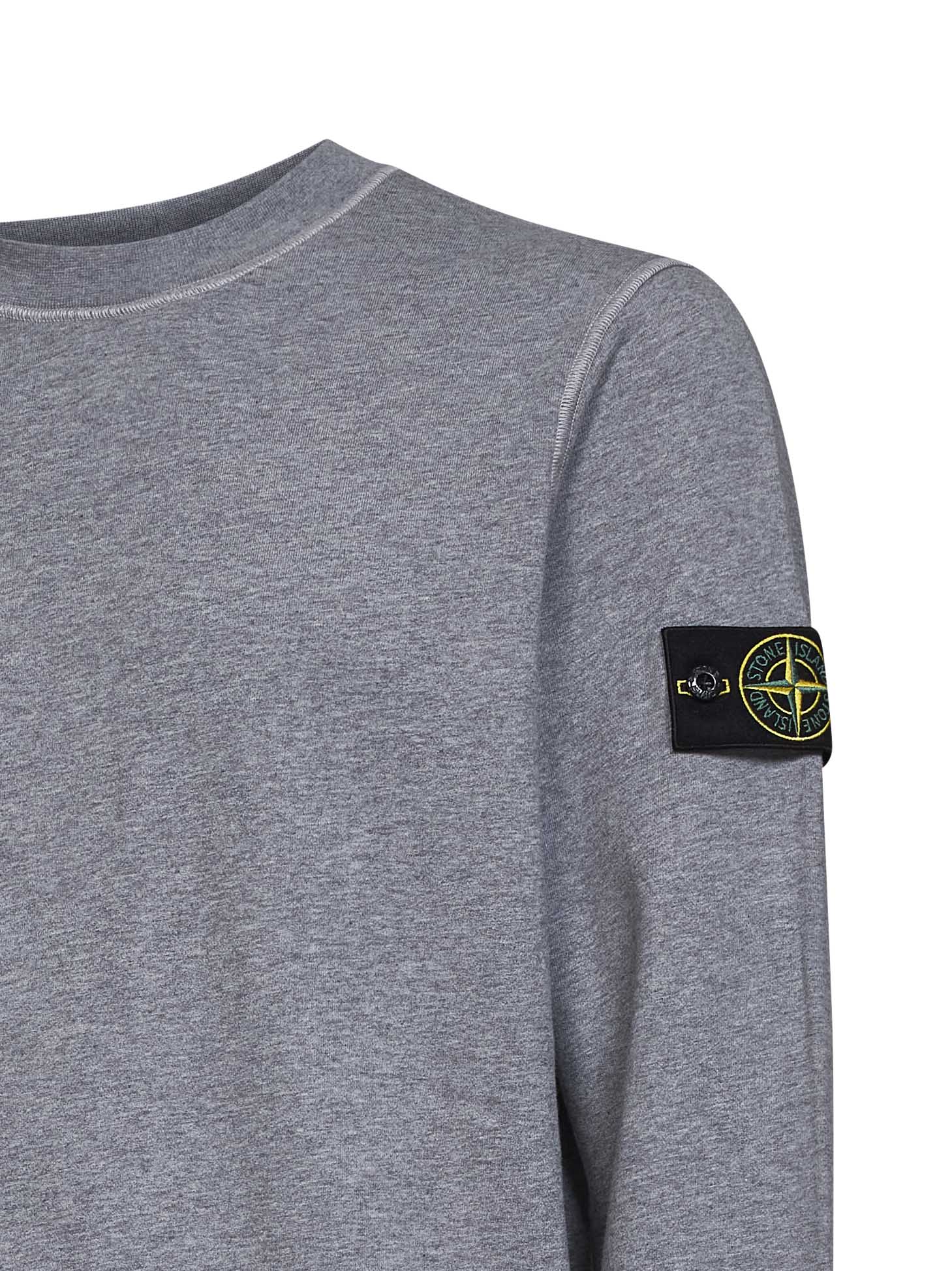 Stone Island Men Melange Grey Melange Organic Cotton Crewneck Sweatshirt STONE ISLAND