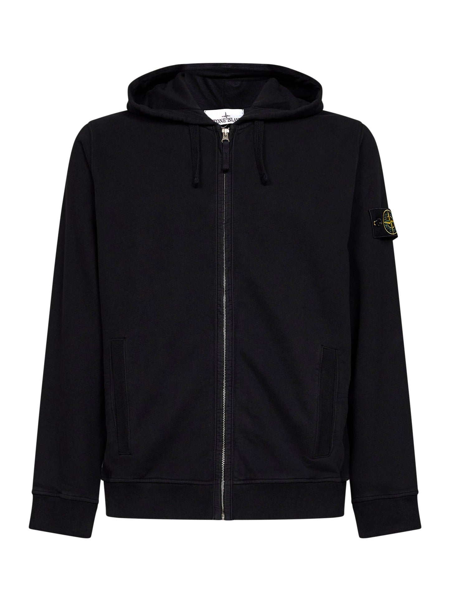 Stone Island Men Black Organic Cotton Zip-Up Hoodie STONE ISLAND