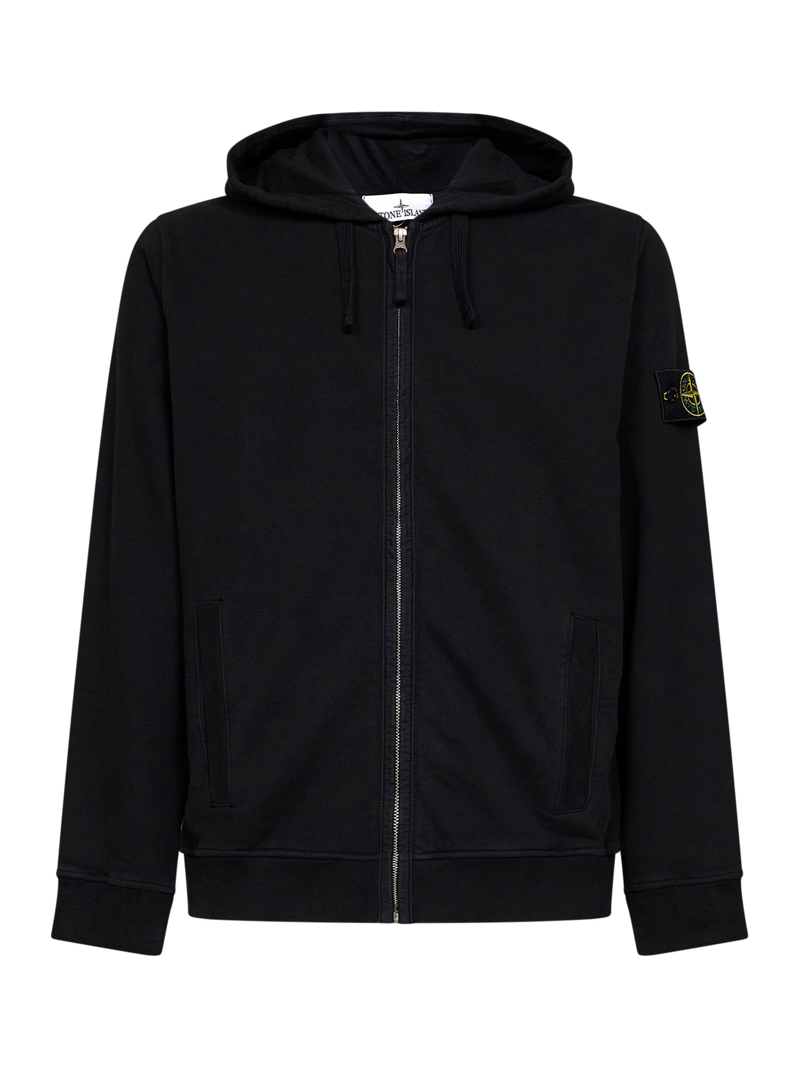 Stone Island Men Black Organic Cotton Zip-Up Hoodie STONE ISLAND