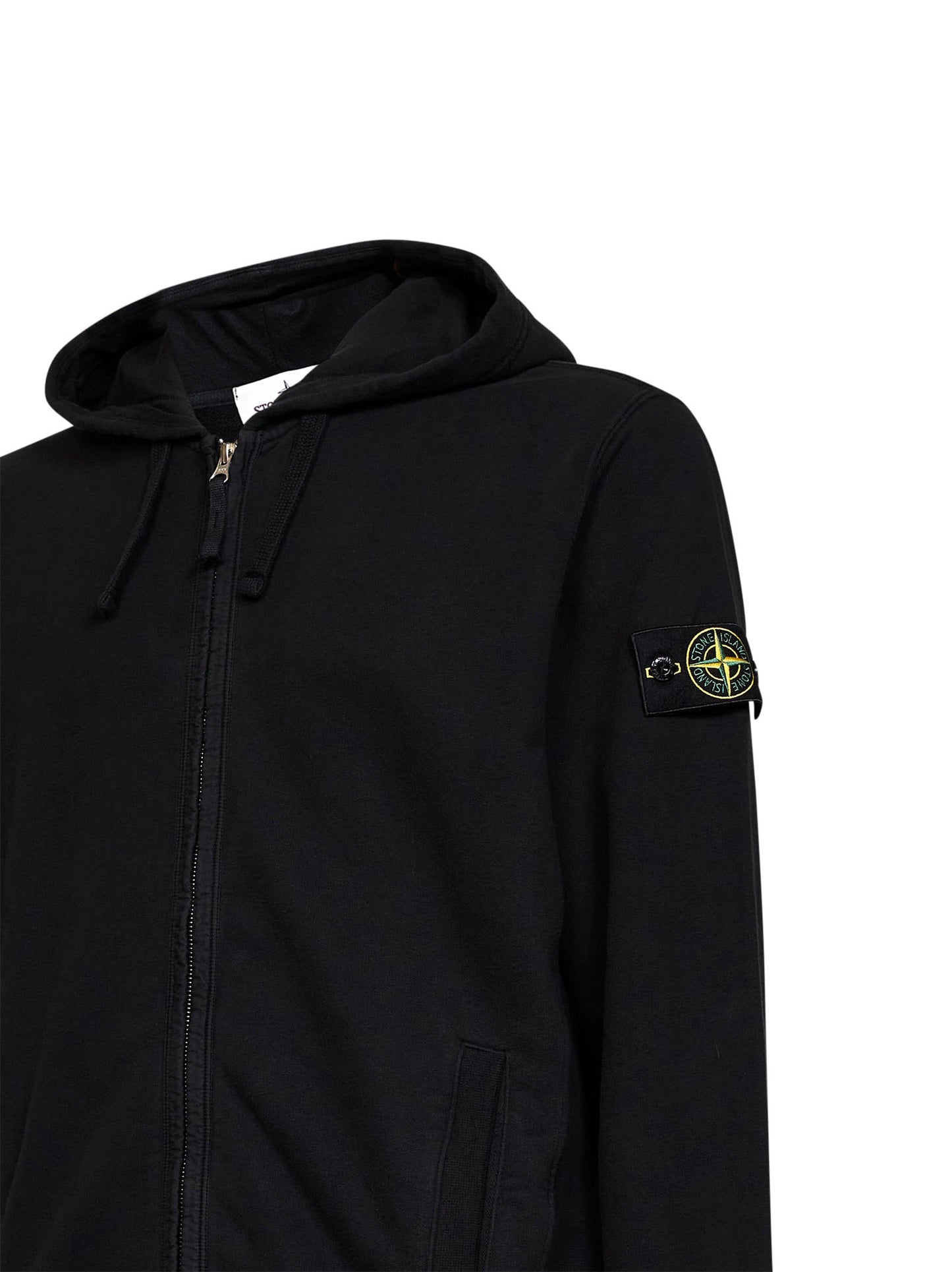 Stone Island Men Black Organic Cotton Zip-Up Hoodie STONE ISLAND