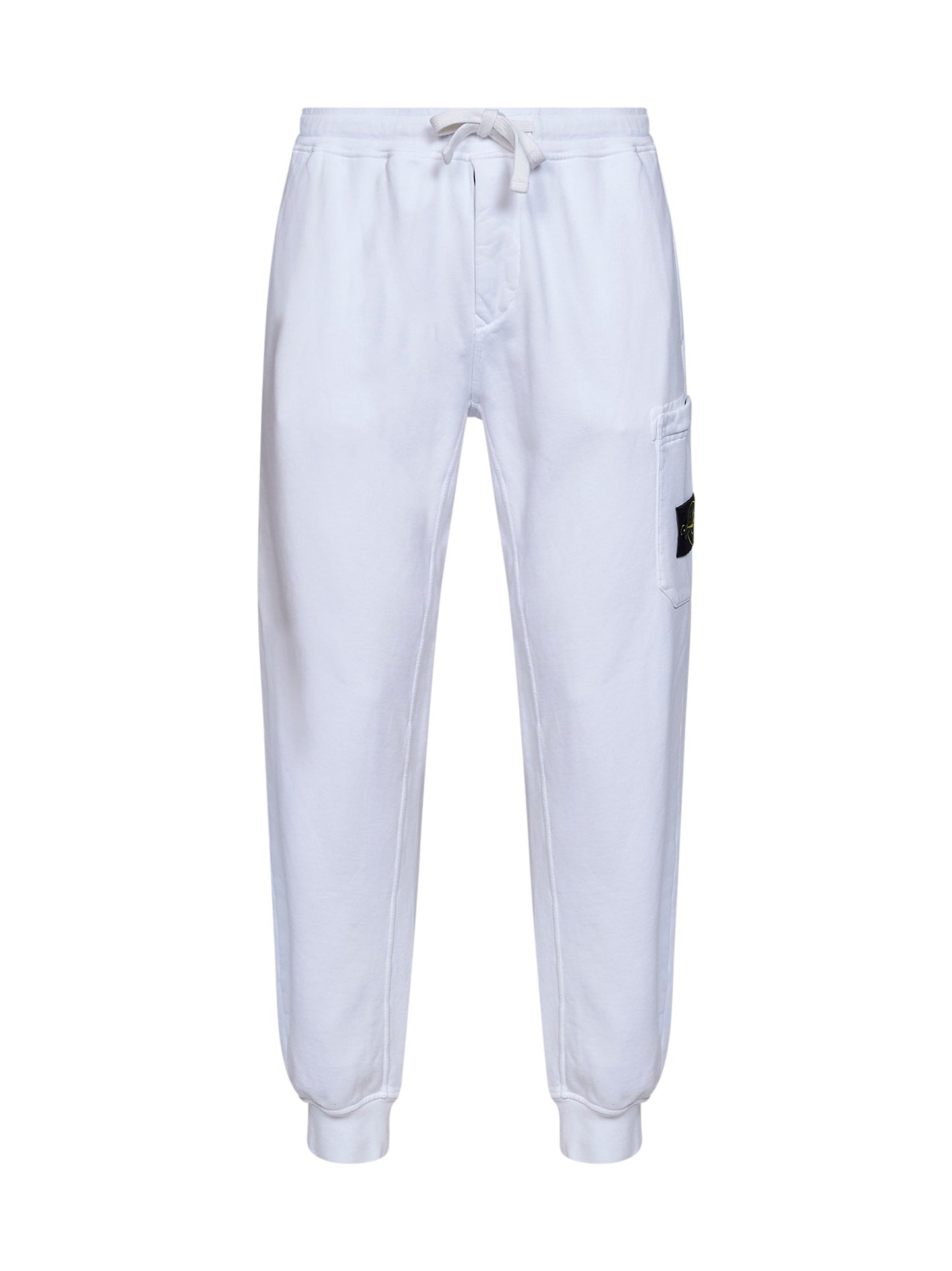 Stone Island Men White Organic Cotton Fleece Cargo Joggers STONE ISLAND