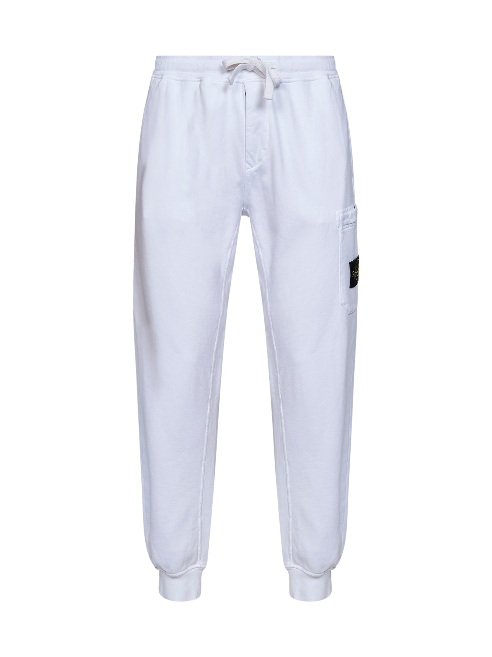 Stone Island Men White Organic Cotton Fleece Cargo Joggers STONE ISLAND
