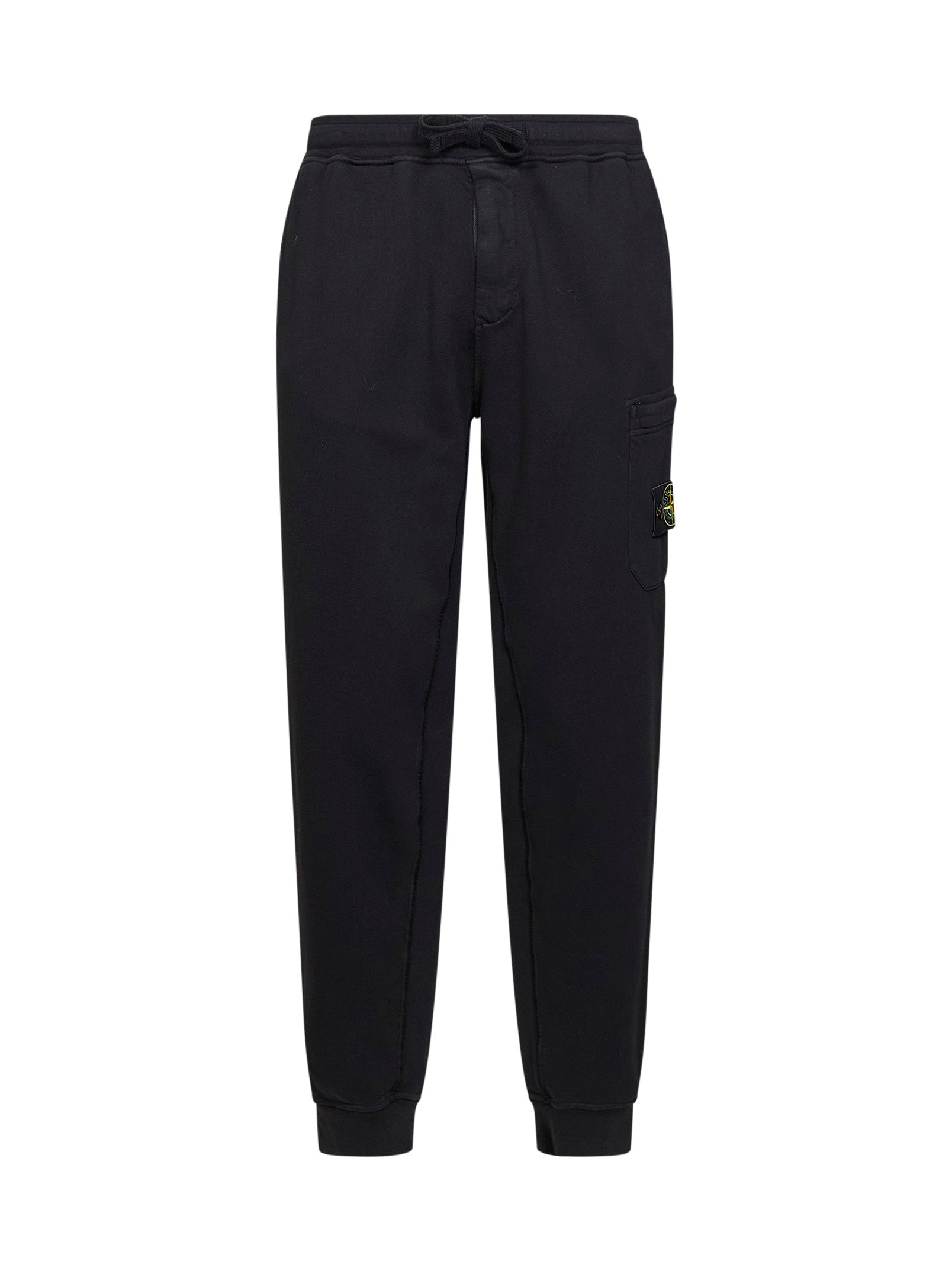 Stone Island Men Black Organic Cotton Fleece Cargo Joggers STONE ISLAND
