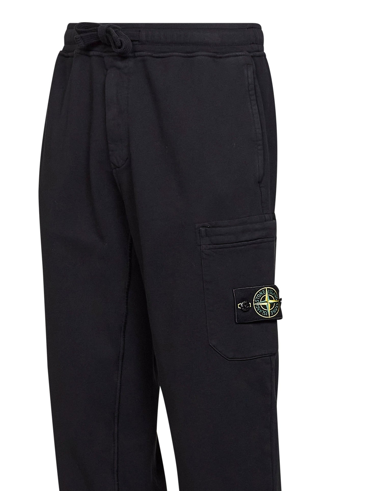 Stone Island Men Black Organic Cotton Fleece Cargo Joggers STONE ISLAND