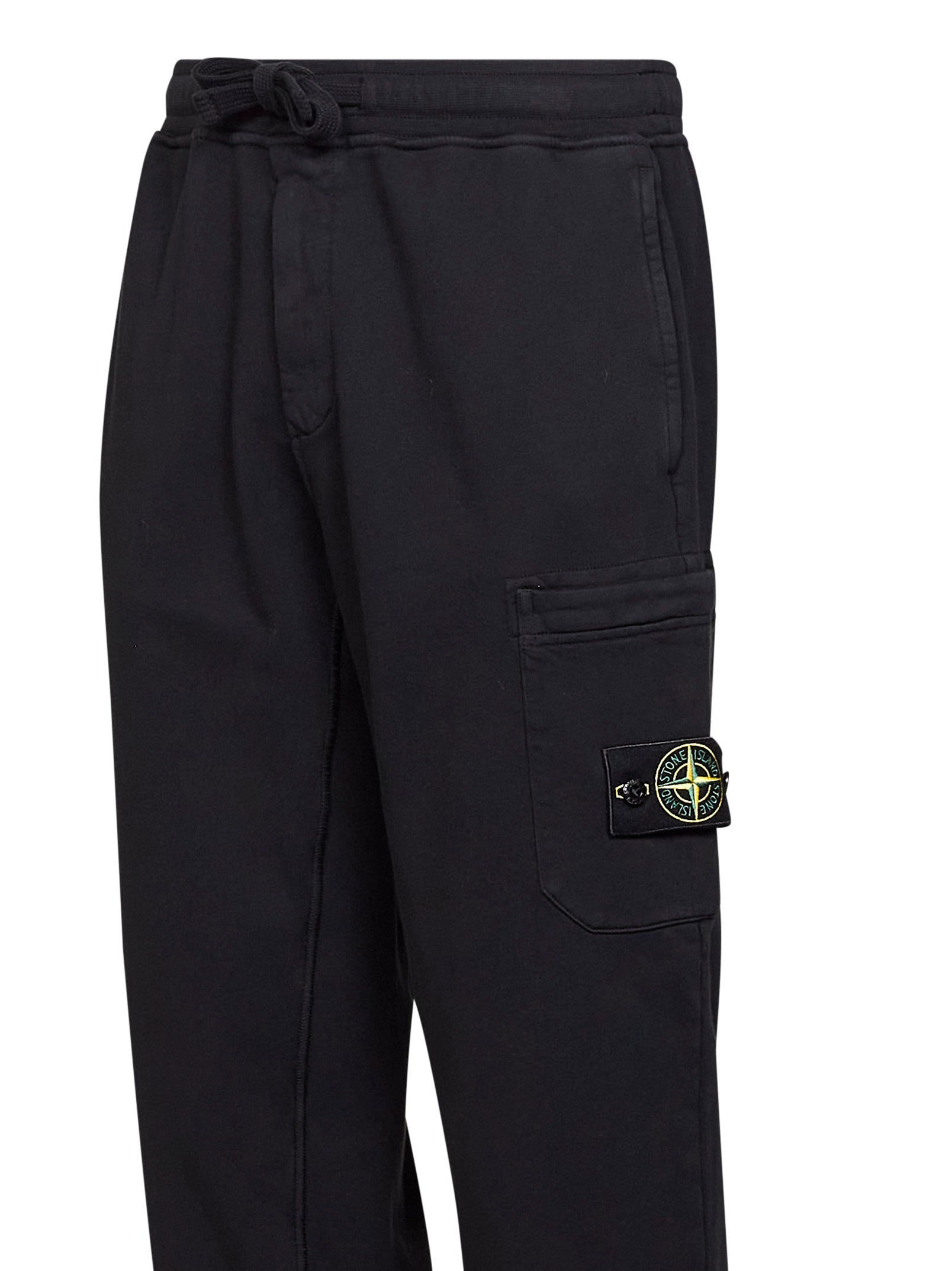 Stone Island Men Black Organic Cotton Fleece Cargo Joggers STONE ISLAND