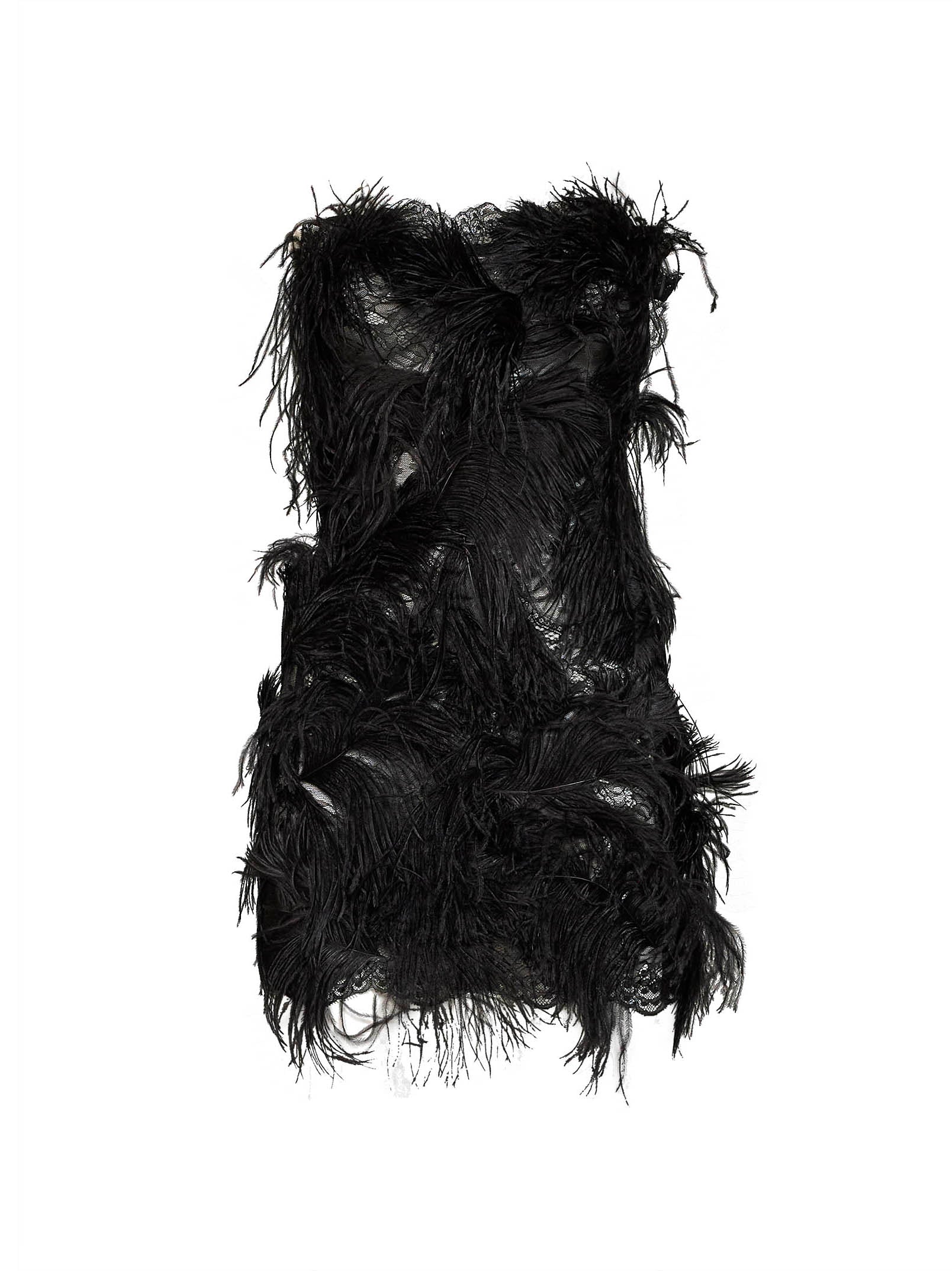 The Attico Women Black Lace And Feather Strapless Mini Dress THE ATTICO
