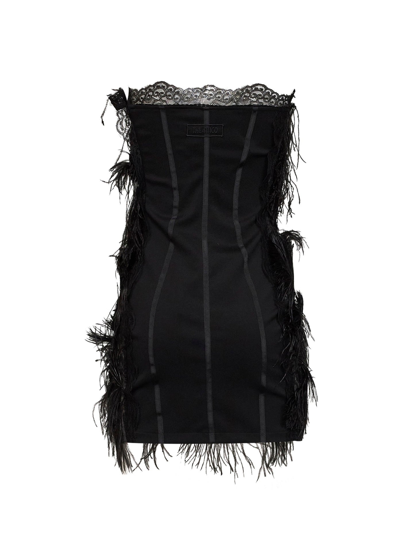The Attico Women Black Lace And Feather Strapless Mini Dress THE ATTICO