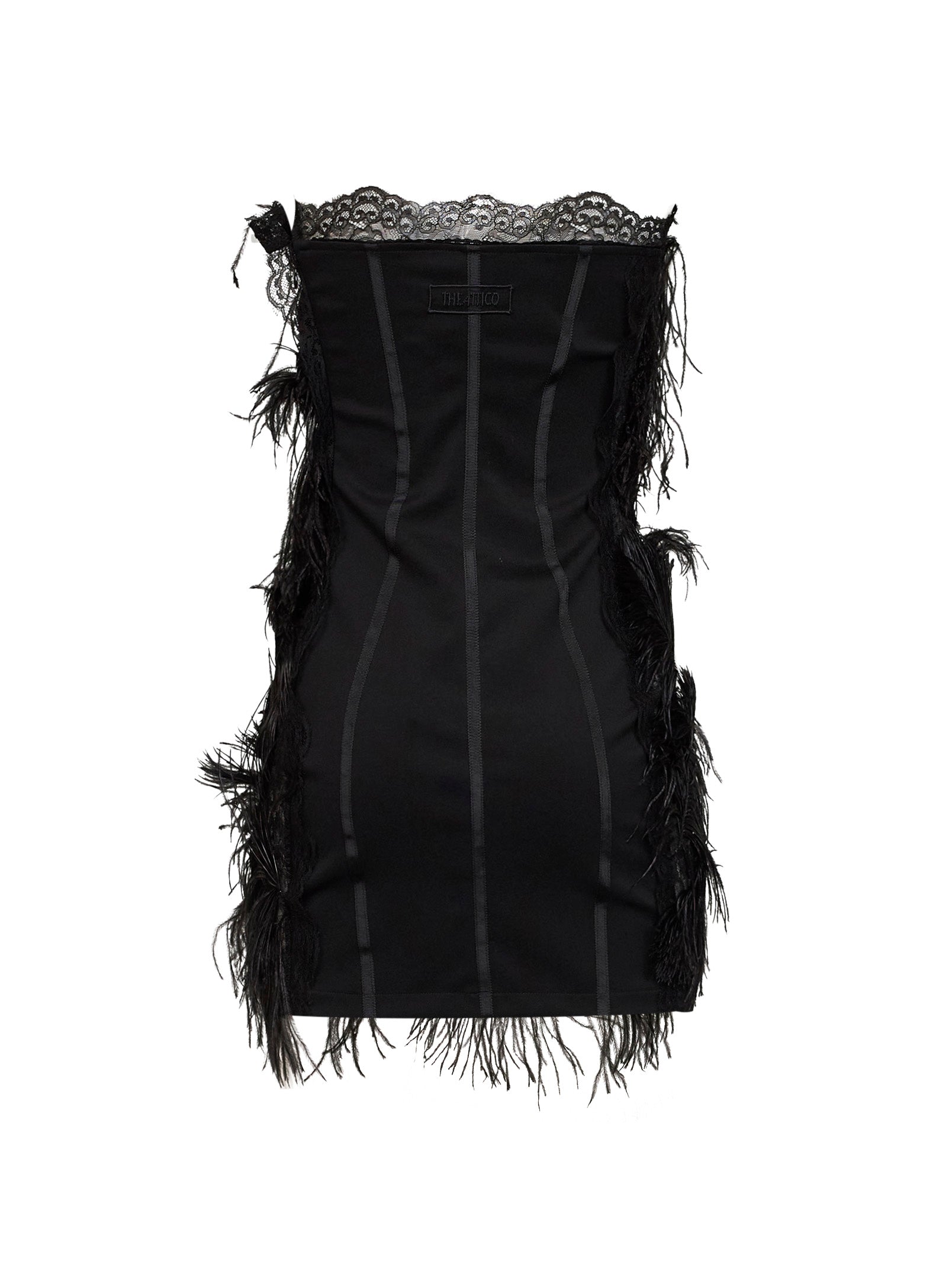 The Attico Women Black Lace And Feather Strapless Mini Dress THE ATTICO