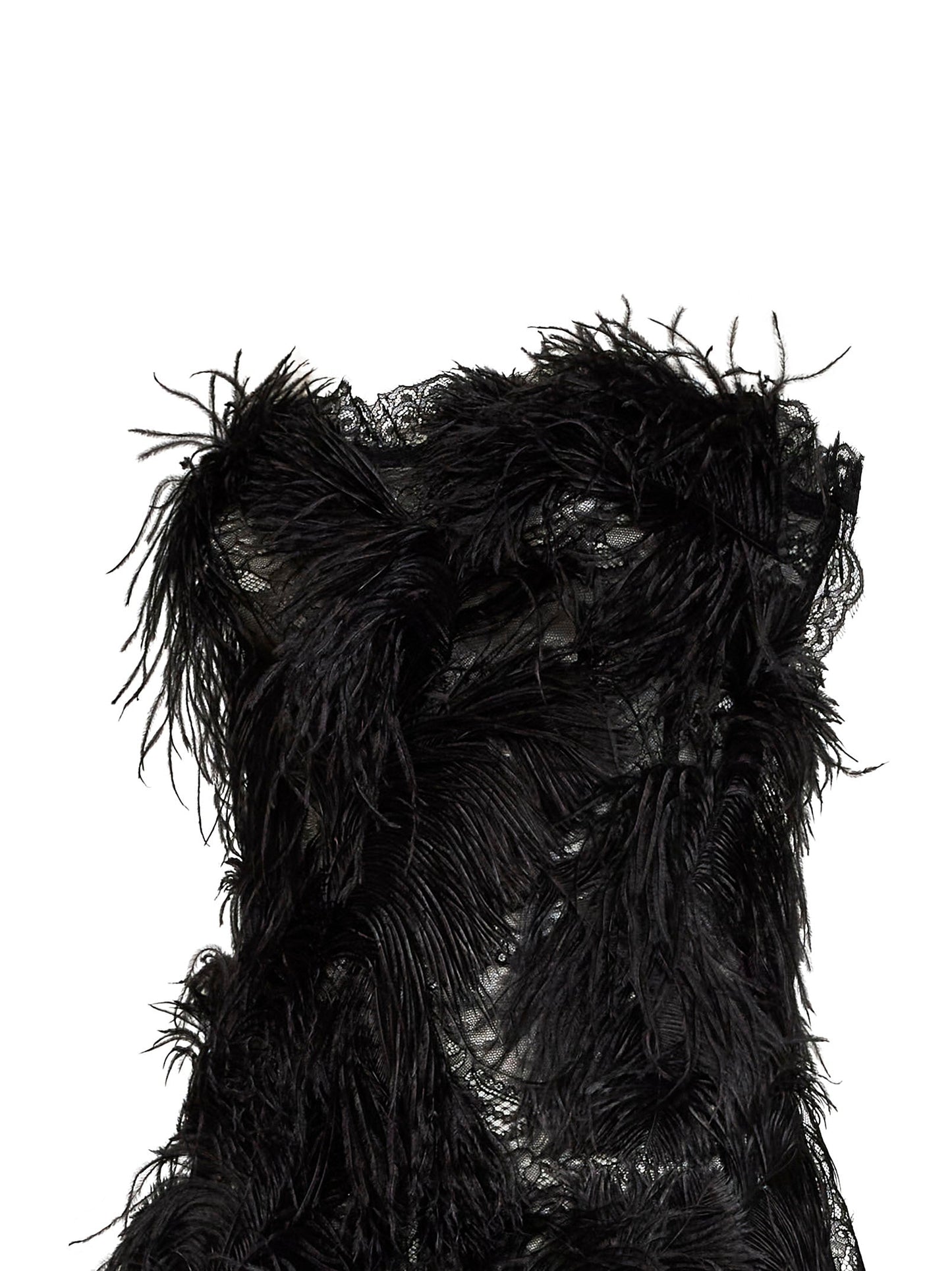 The Attico Women Black Lace And Feather Strapless Mini Dress THE ATTICO