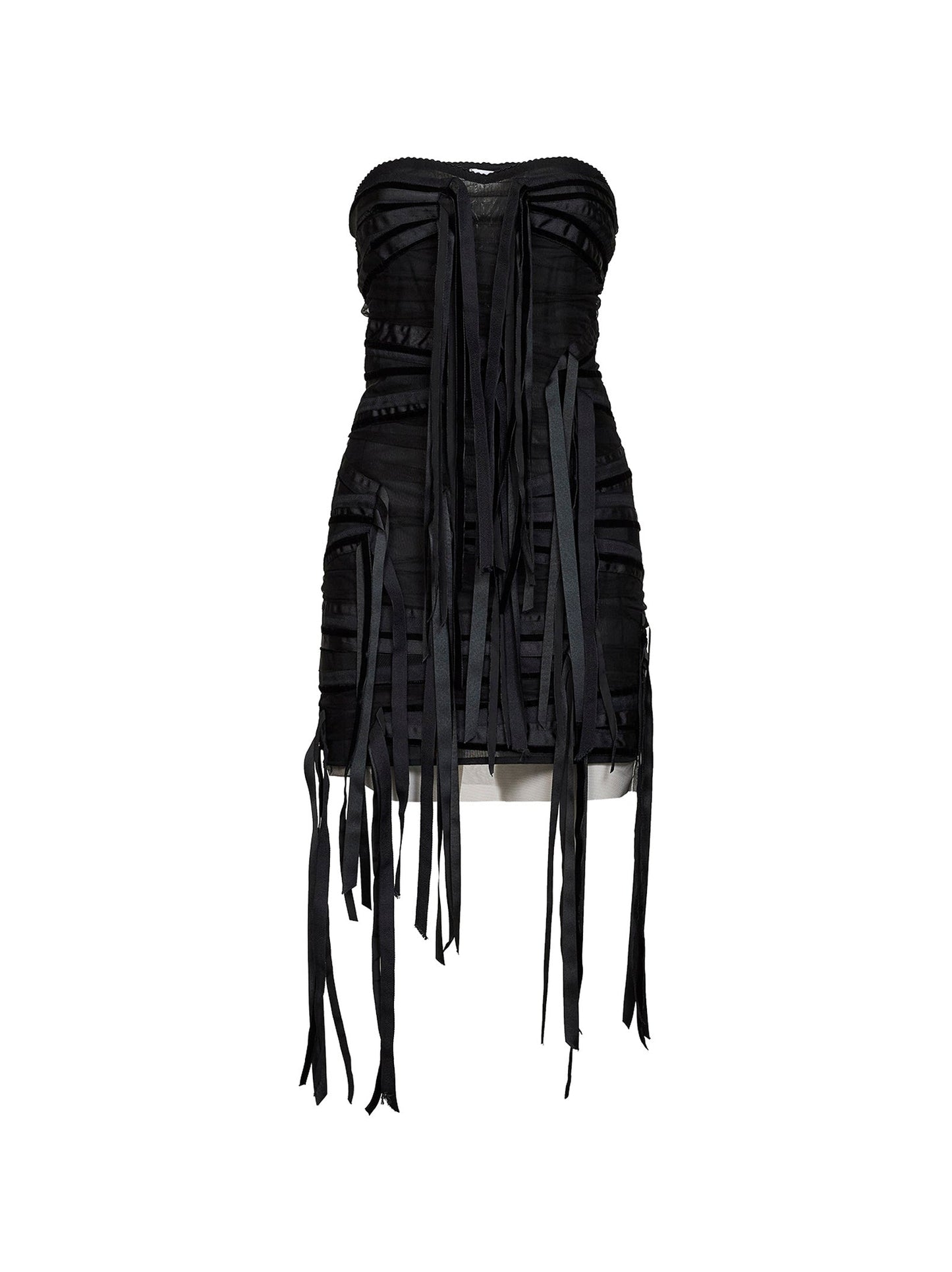 The Attico Women Black Tulle Bustier Mini Dress With Tapes Detail THE ATTICO