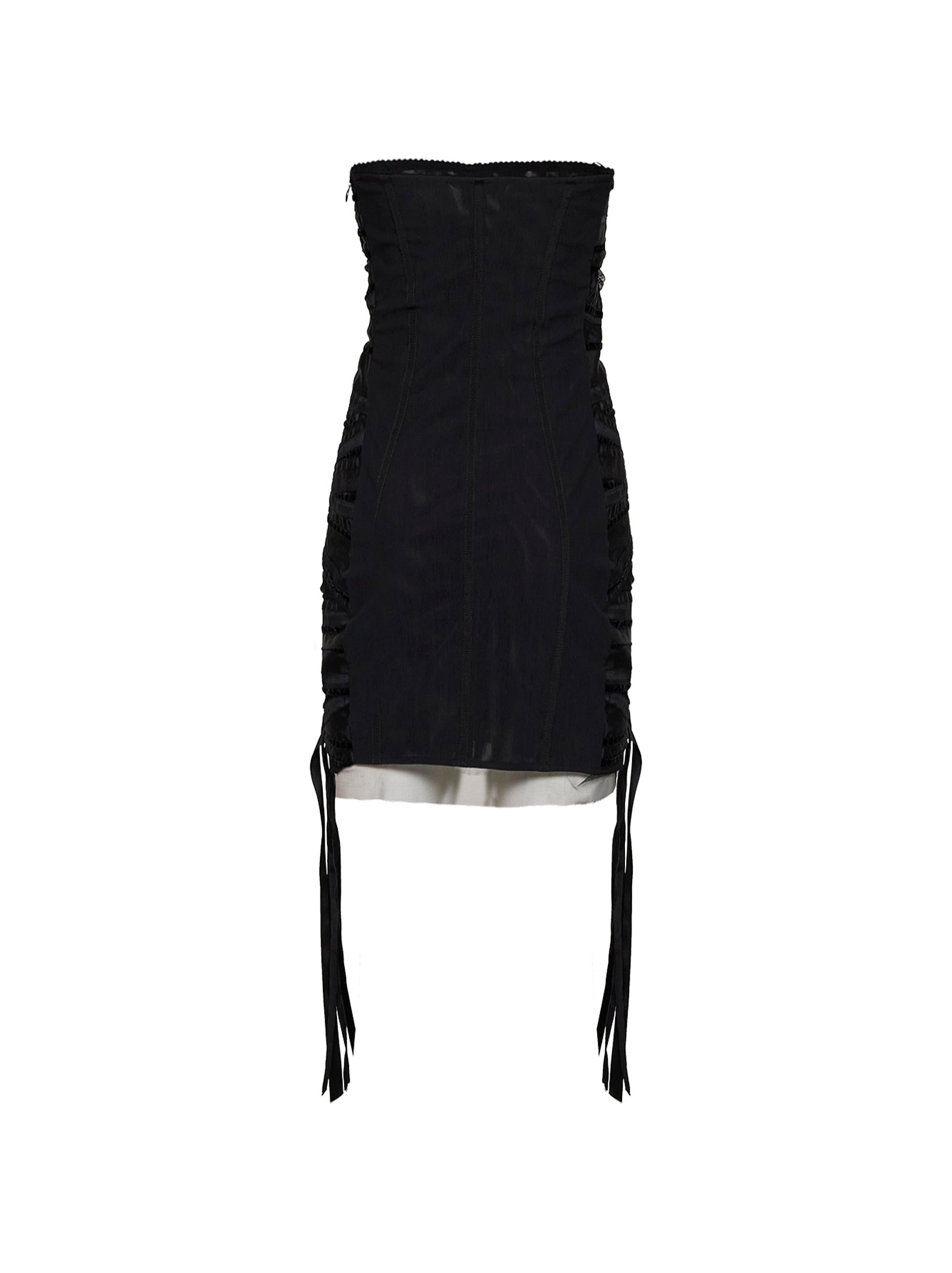 The Attico Women Black Tulle Bustier Mini Dress With Tapes Detail THE ATTICO