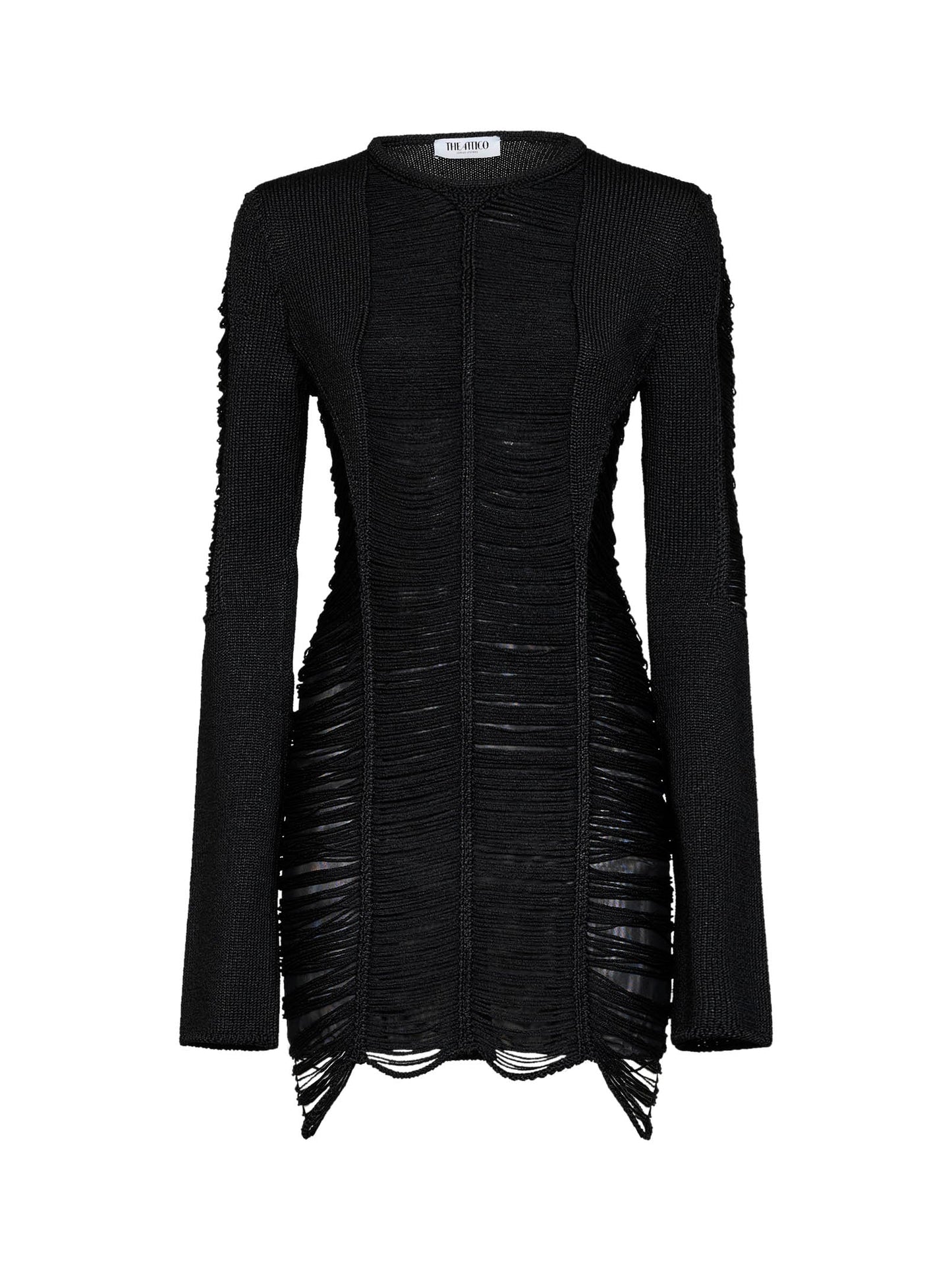 The Attico Women Black Fringed Viscose Knit Mini Dress THE ATTICO