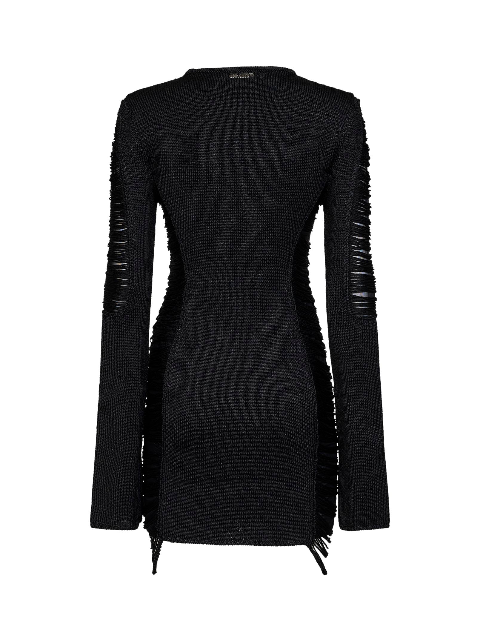 The Attico Women Black Fringed Viscose Knit Mini Dress THE ATTICO