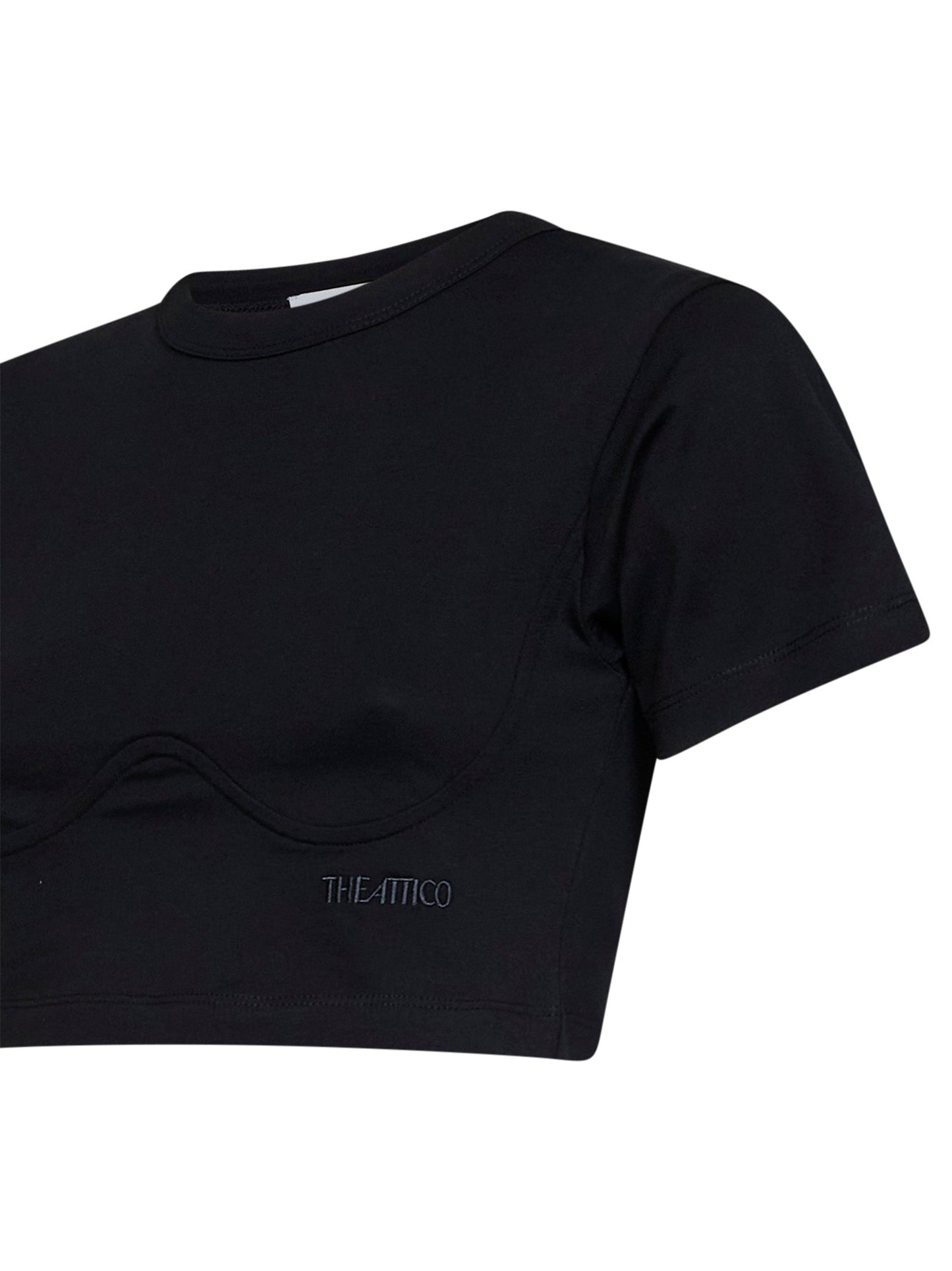 The Attico Women Black Cotton Jersey Cropped T-Shirt THE ATTICO