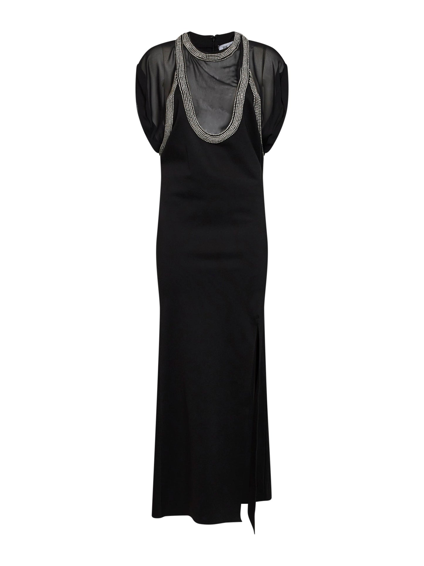 The Attico Women Black Stretch Crepe Layered-Effect Maxi Dress THE ATTICO
